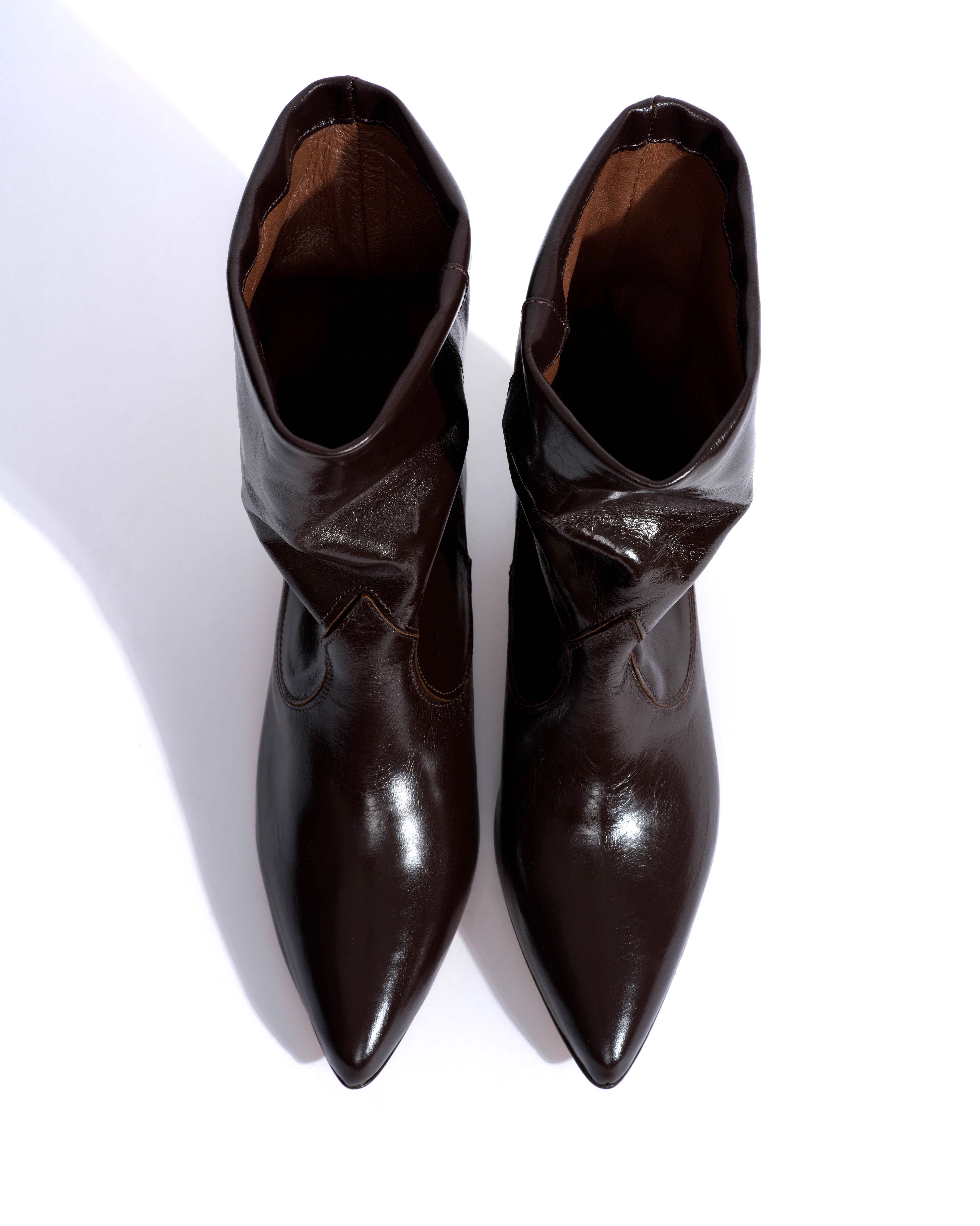 Hicha 40 stiletto Crinkled soft calf & suede leather Espresso brown & chocolate brown