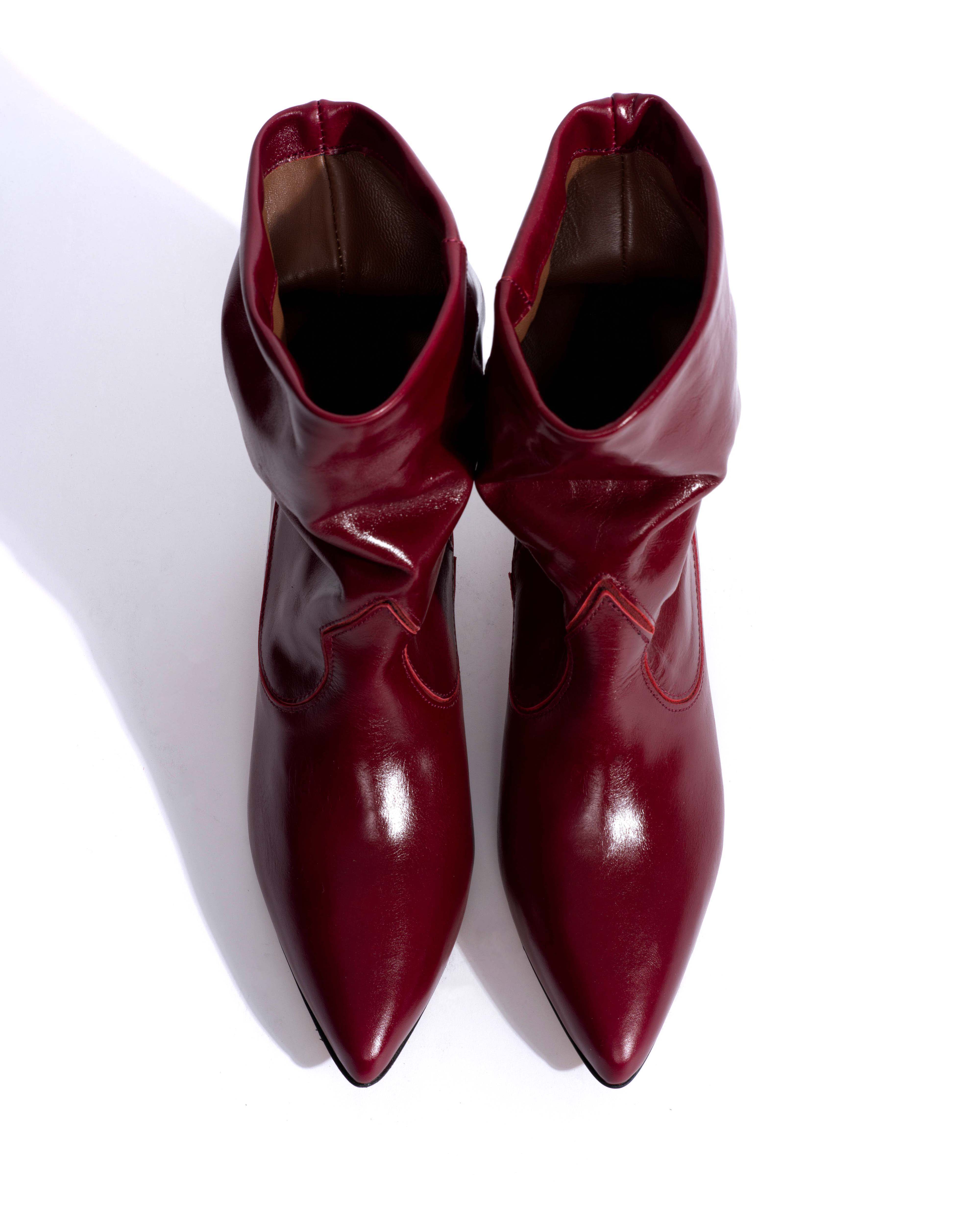 Hicha 40 stiletto Crinkled soft calf & suede leather Pomegranate