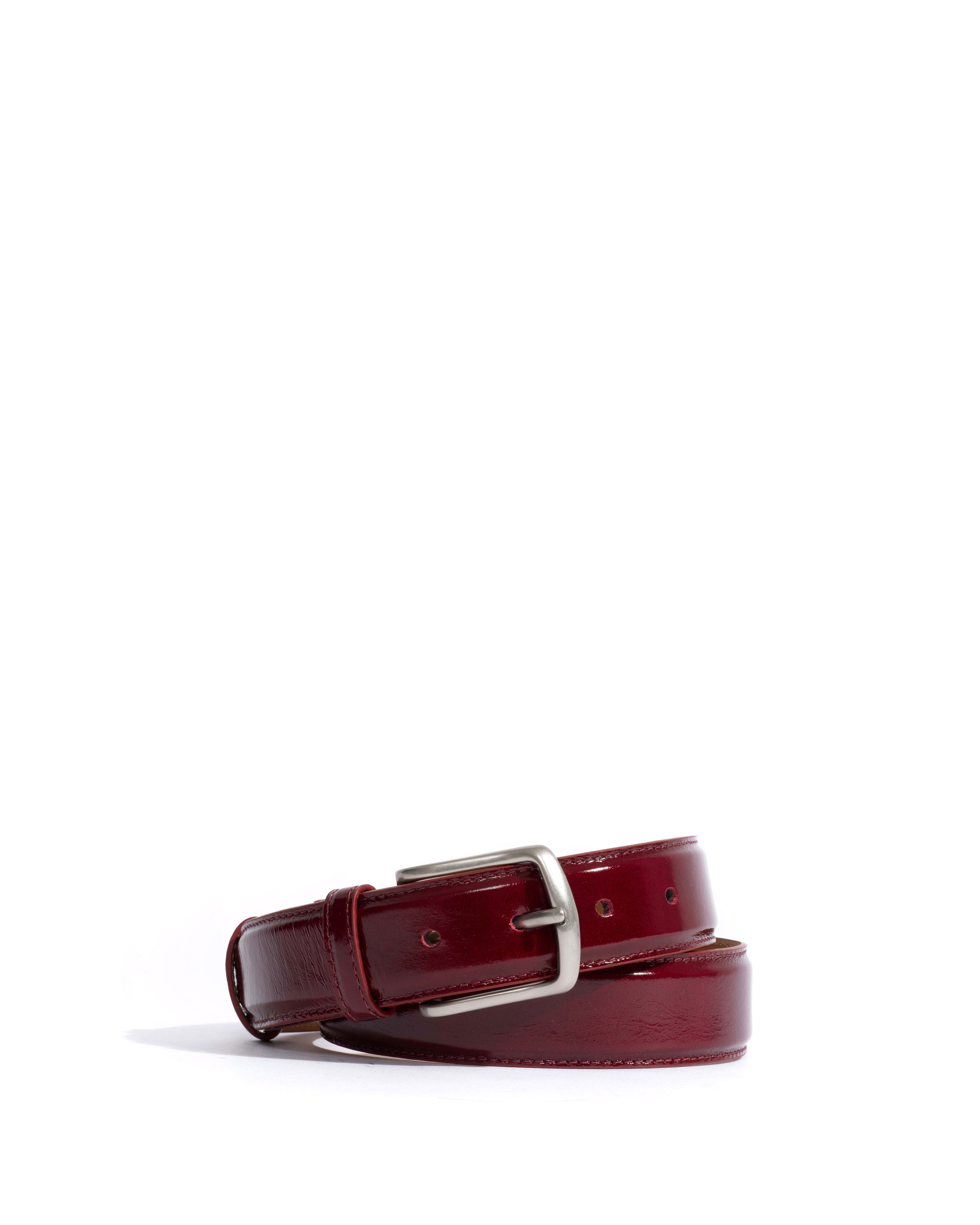 Quinn classic unisex leather belt Crinkled polished goat & metal Pomegranate & silver buckle