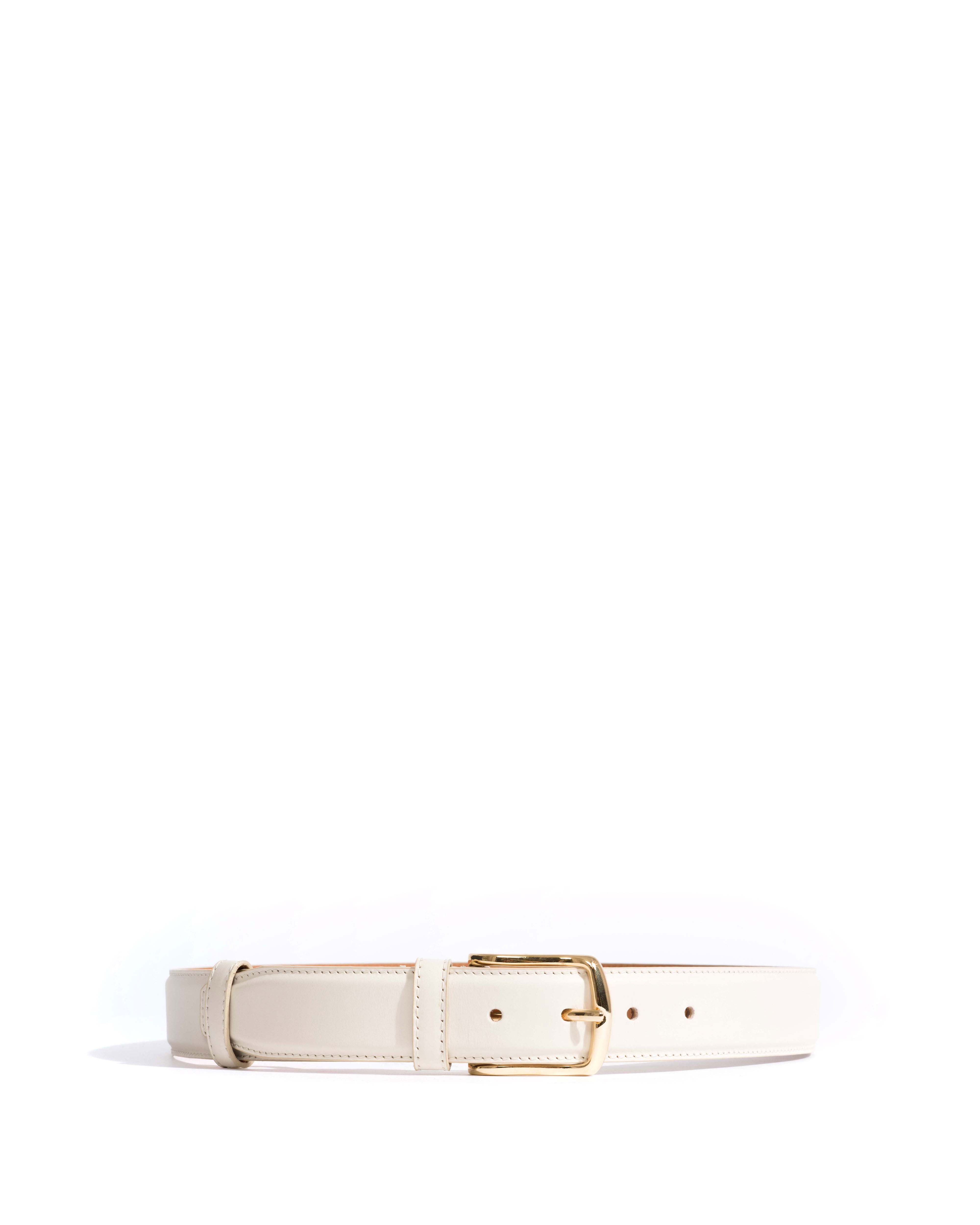 Quinn classic unisex leather belt Soft calf & metal White sand & gold buckle