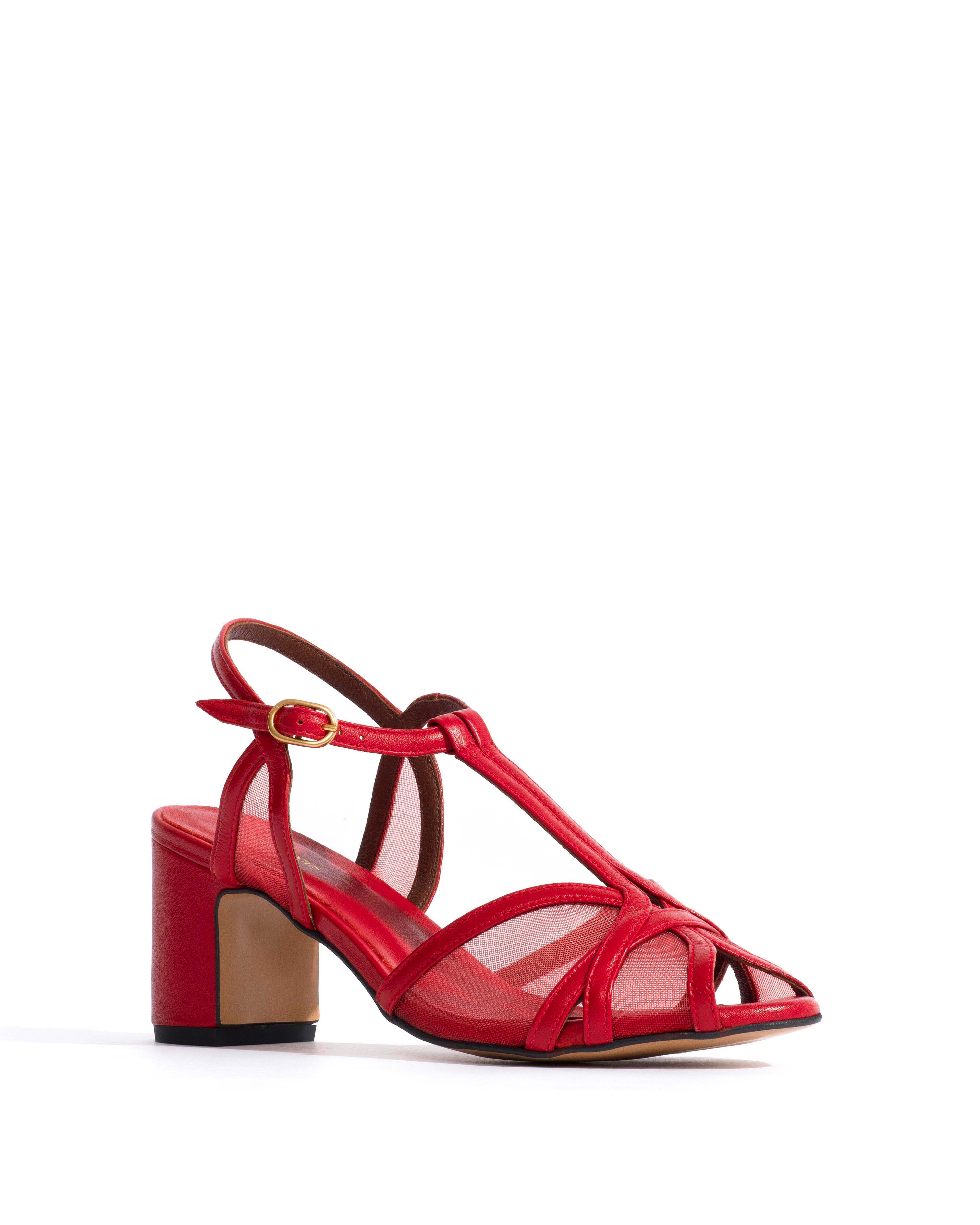 Therese 55 block mesh Shiny lamb & mesh Ruby red