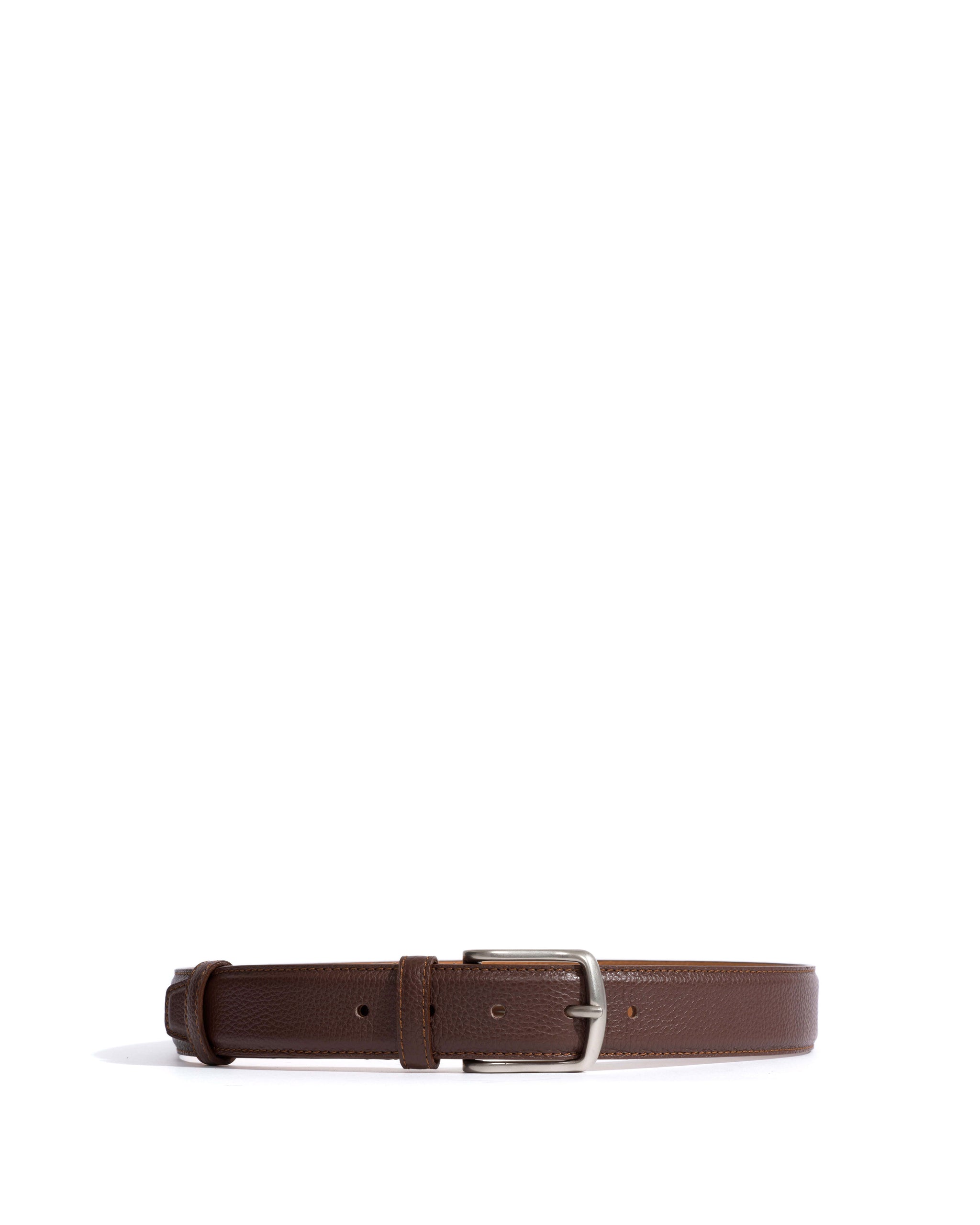 Quinn classic unisex leather belt Pebbled soft calf & metal Coffee brown & silver buckle - Anonymous Copenhagen Belts