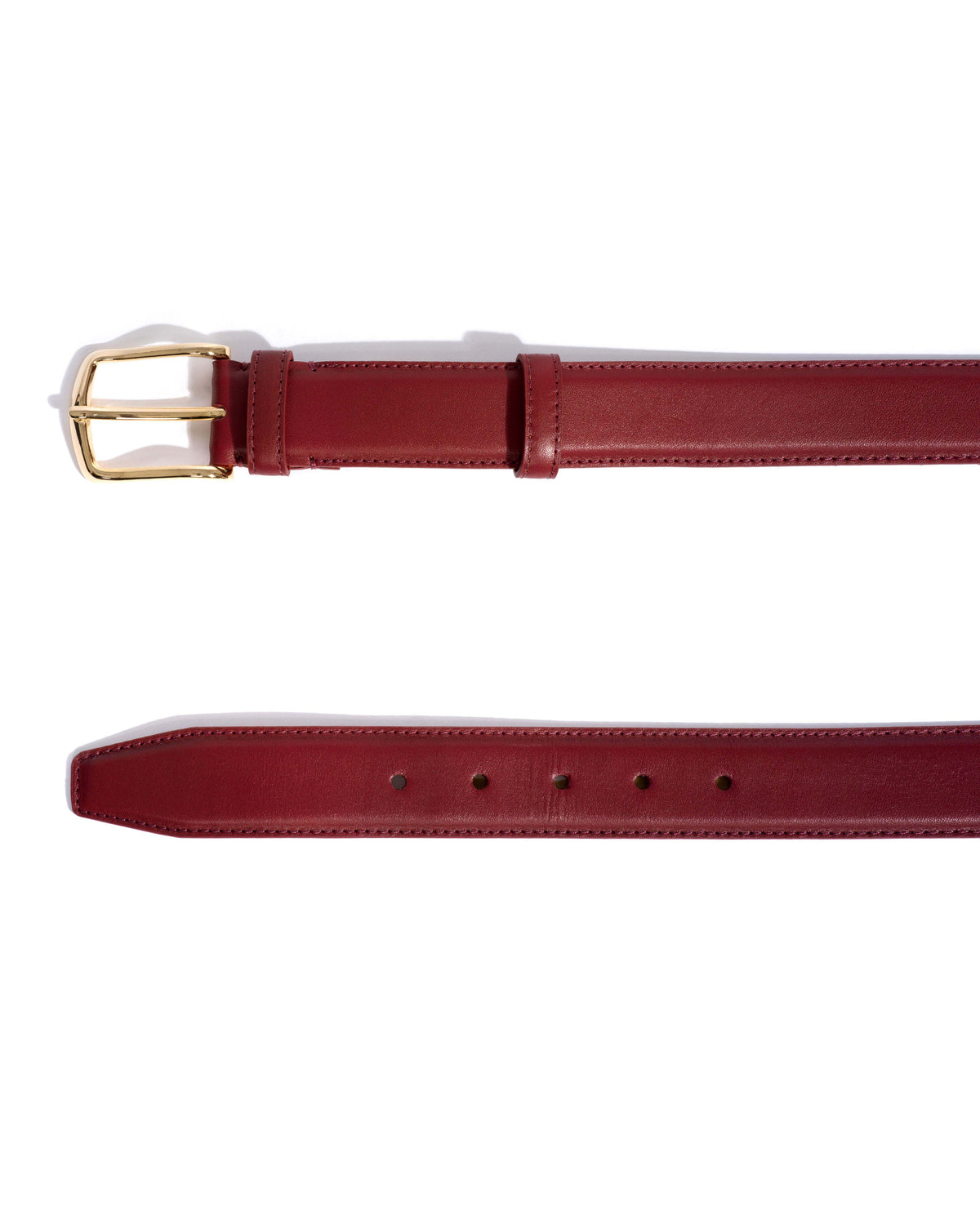 Quinn classic unisex leather belt Soft calf & metal Pomegranate & gold buckle