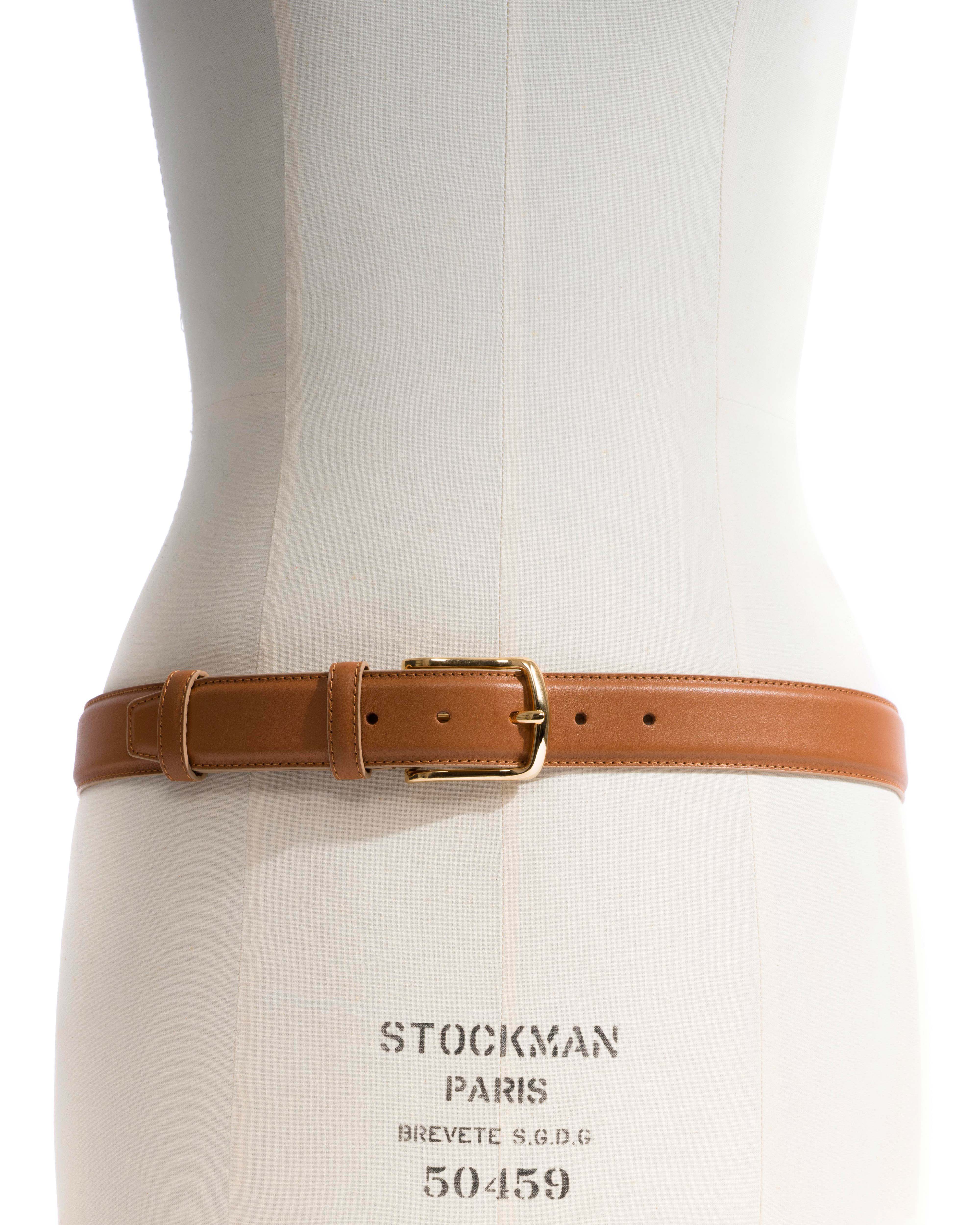 Quinn classic unisex leather belt Soft calf & metal Camel & gold buckle