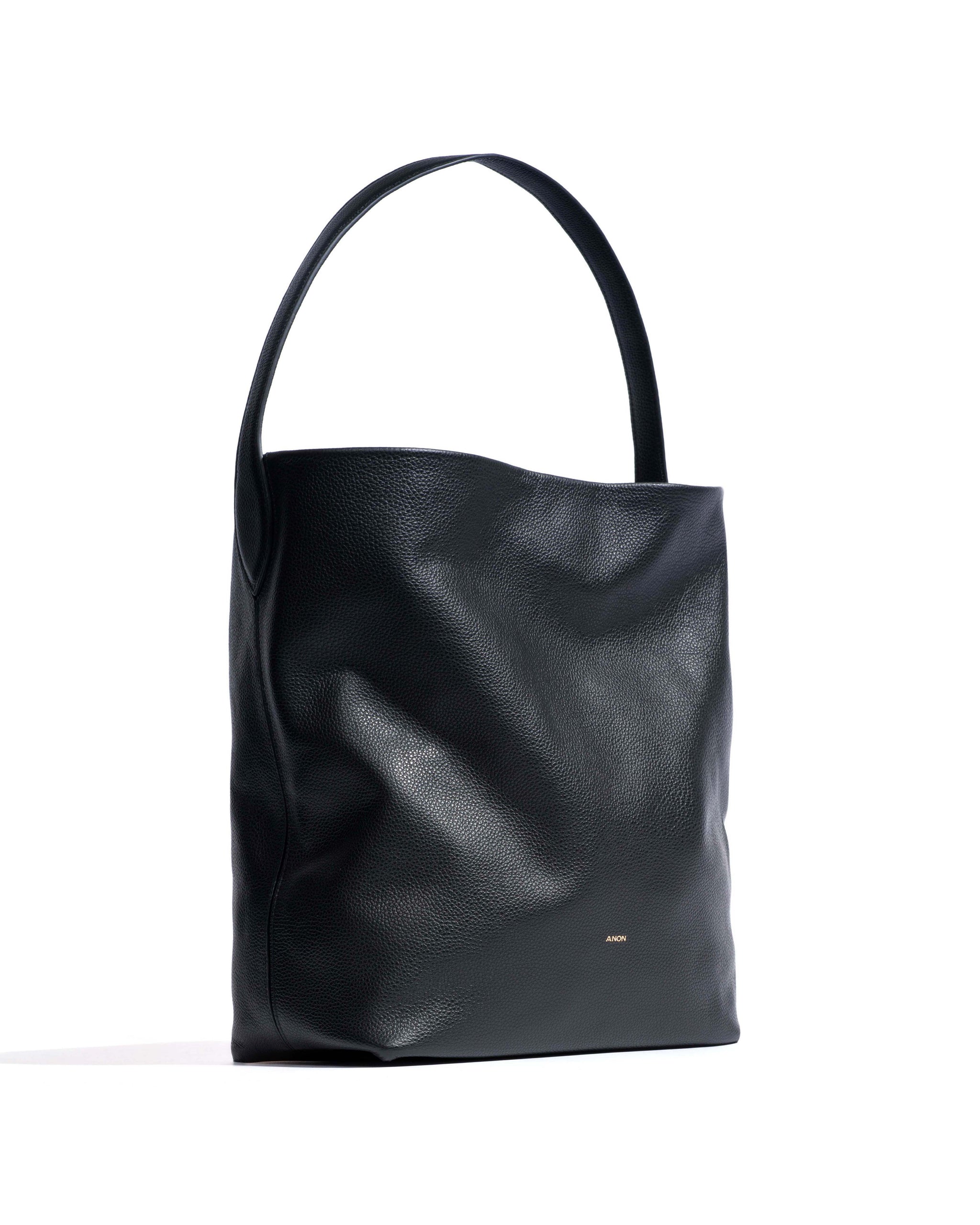 Versa slouchy everyday bag Pebbled soft calf Black