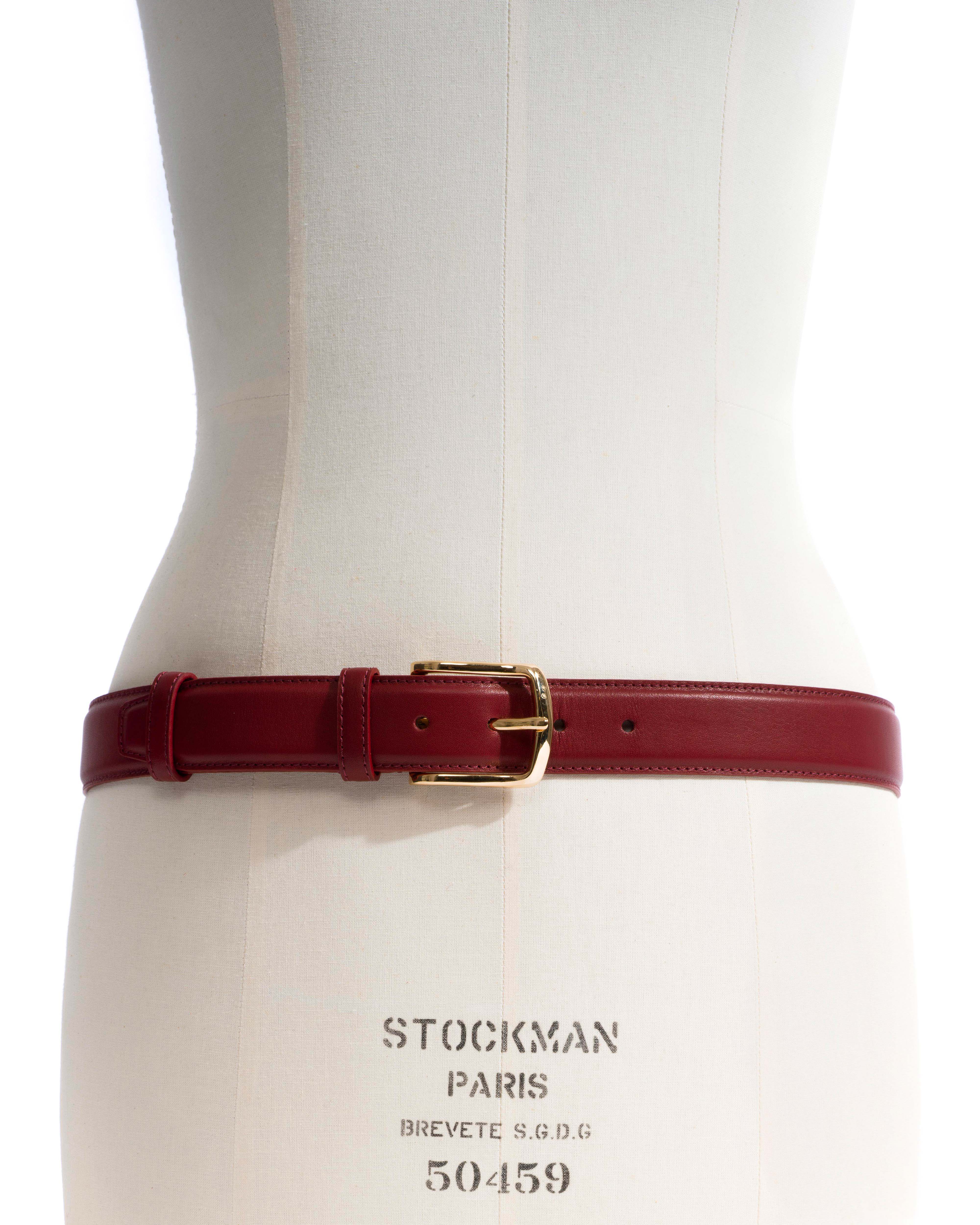 Quinn classic unisex leather belt Soft calf & metal Pomegranate & gold buckle