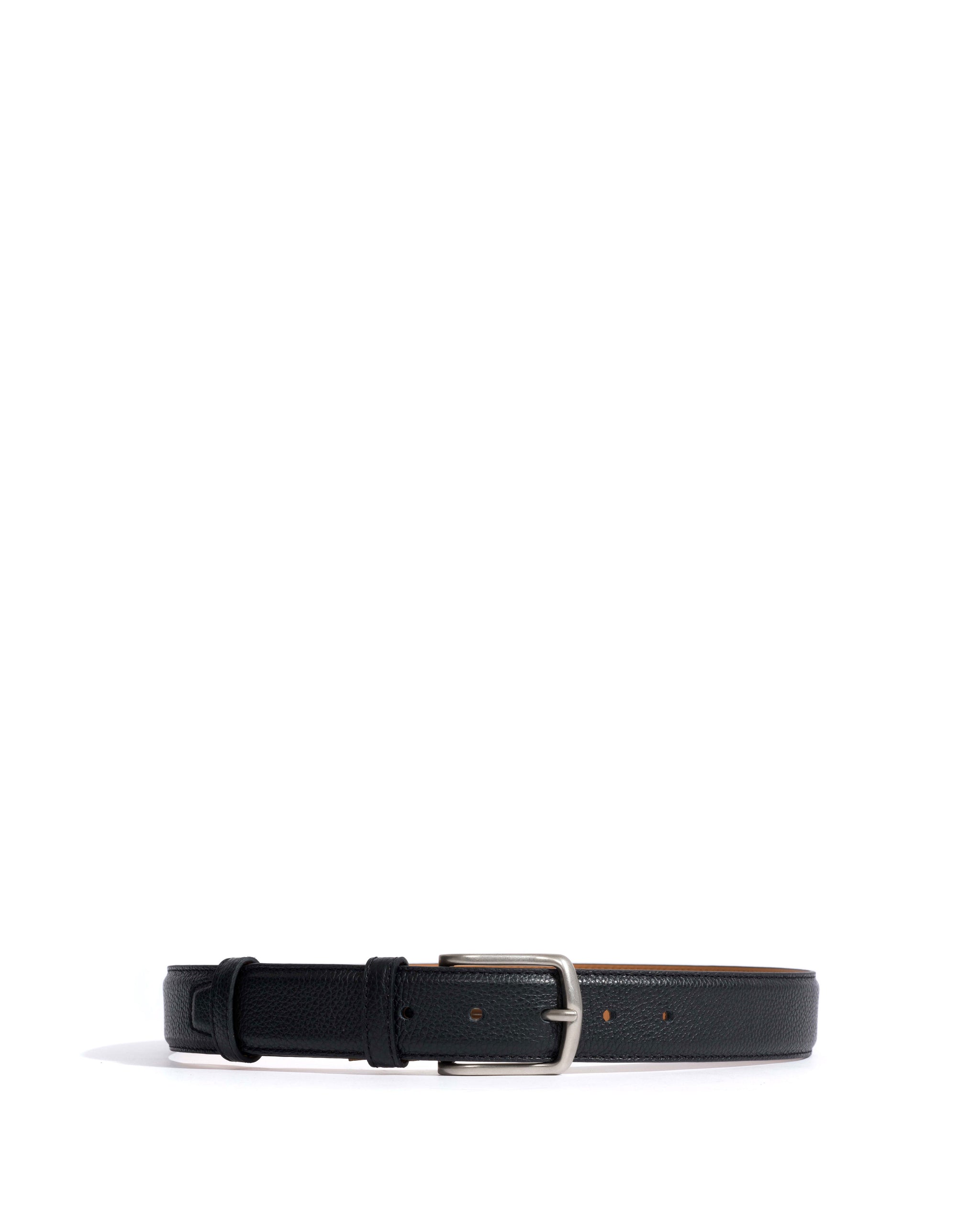 Quinn classic unisex leather belt Pebbled soft calf & metal Black & silver buckle - Anonymous Copenhagen Belts
