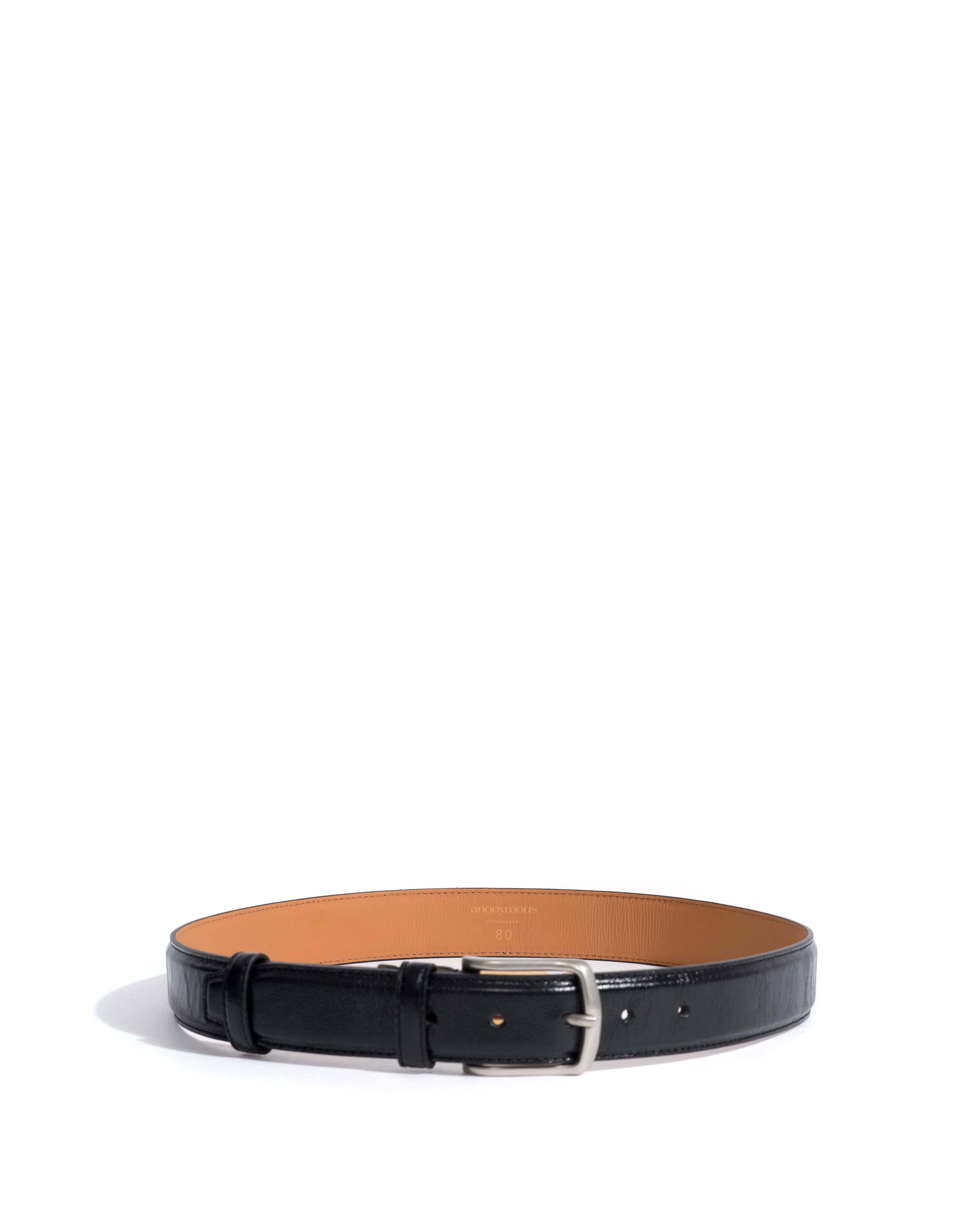 Quinn classic unisex leather belt Crinkled polished goat & metal Black & silver buckle - Anonymous Copenhagen Belts
