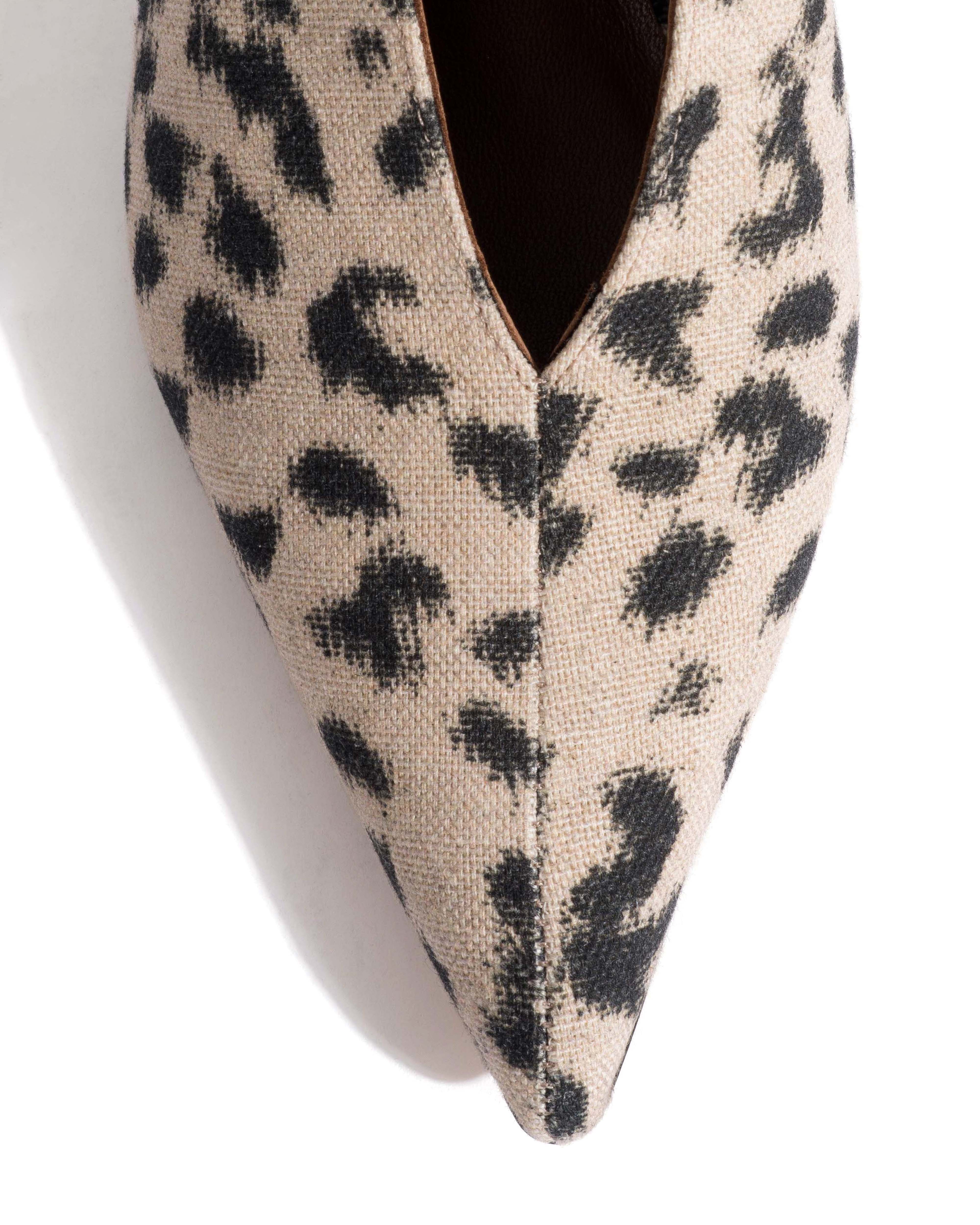 Phia 55 pin Natural cotton-linen Leopard