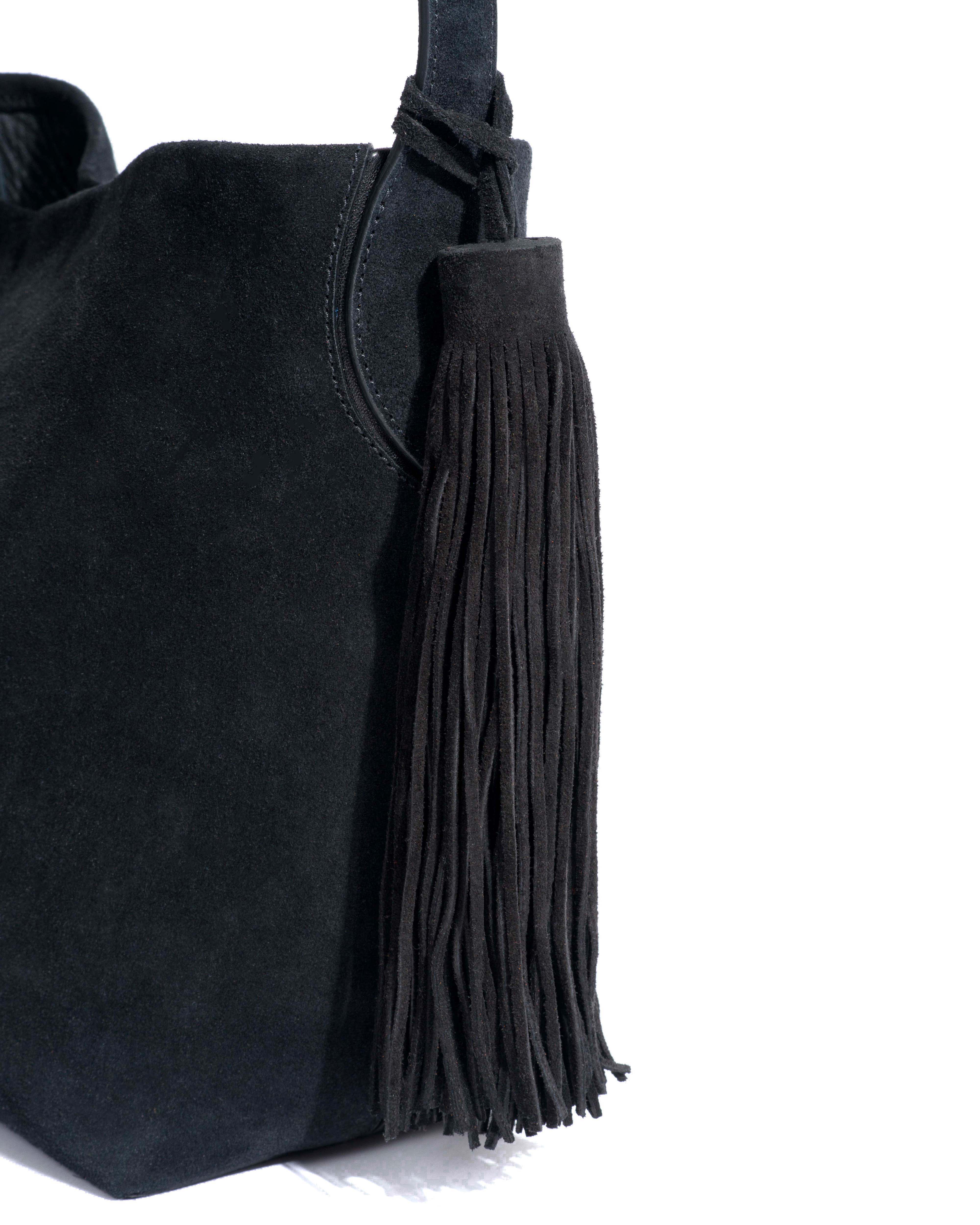 Langley fringe keyring Calf suede Black