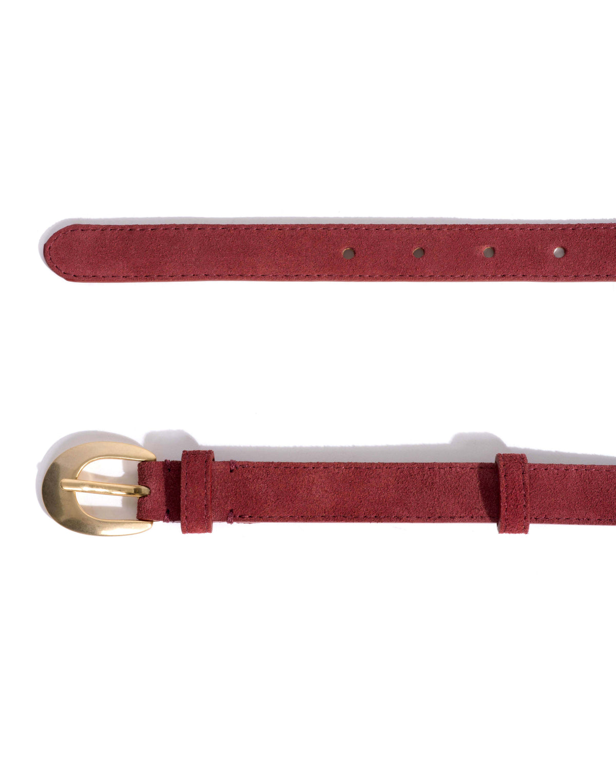 Aris unisex leather belt Calf suede & metal Pomegranate & gold buckle