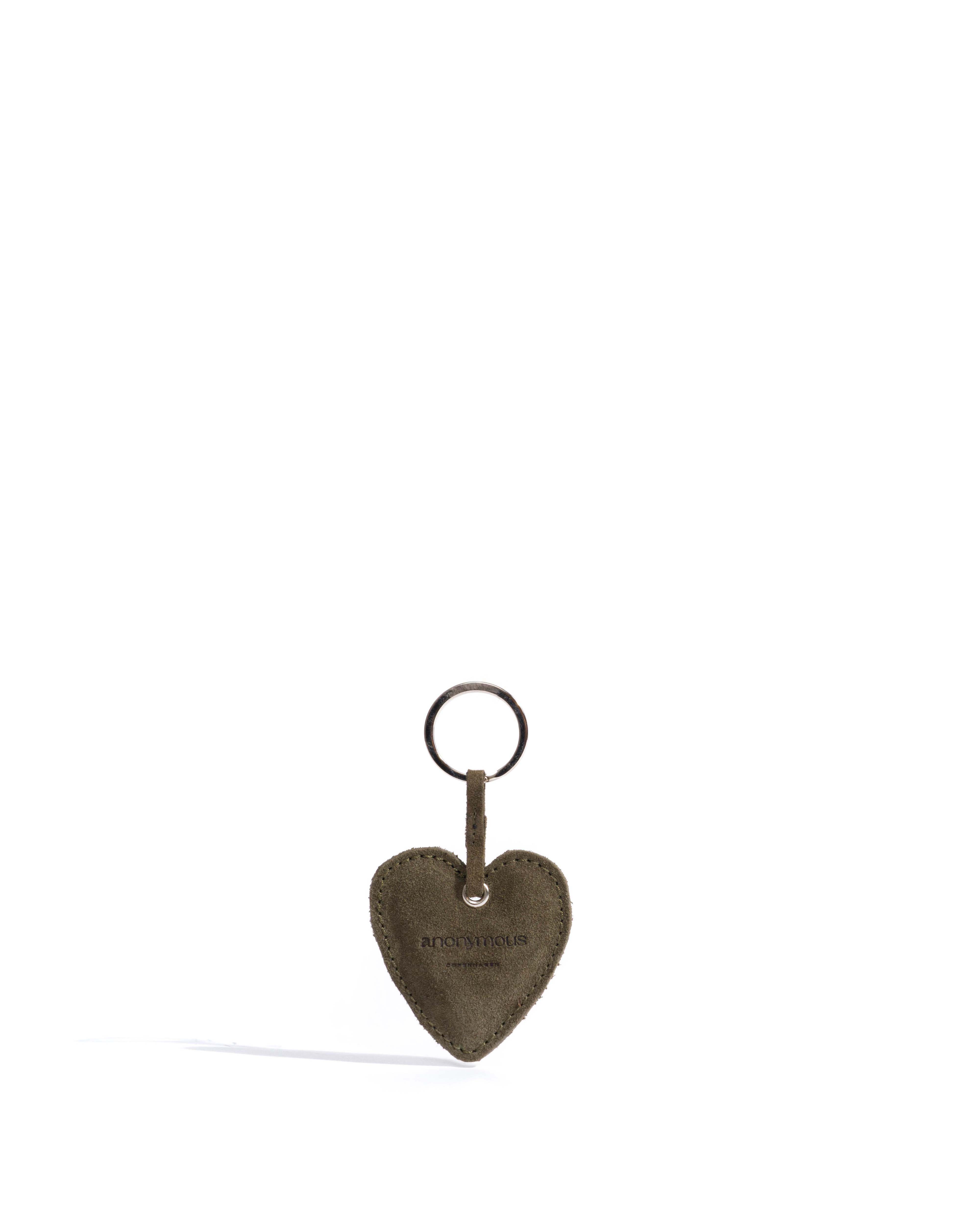 Heart keyring Calf suede Moss green