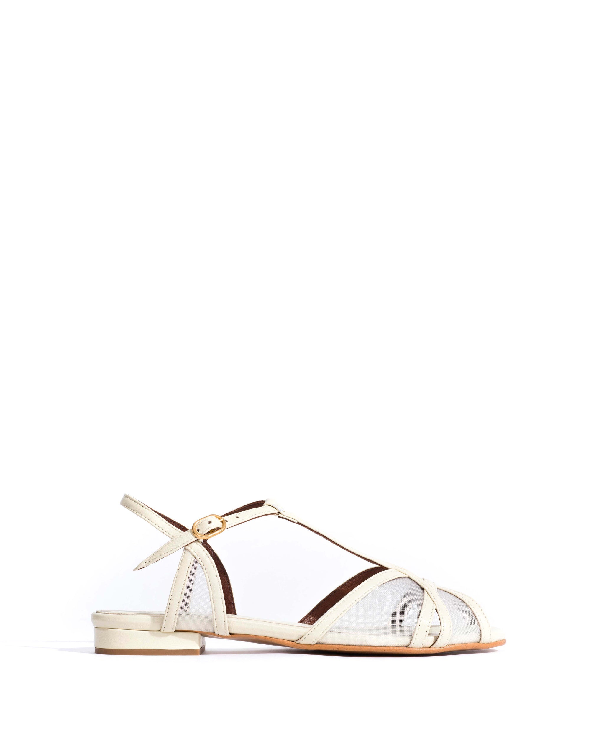 Therese 20 mesh Shiny lamb & mesh White sand - Anonymous Copenhagen Flat sandals