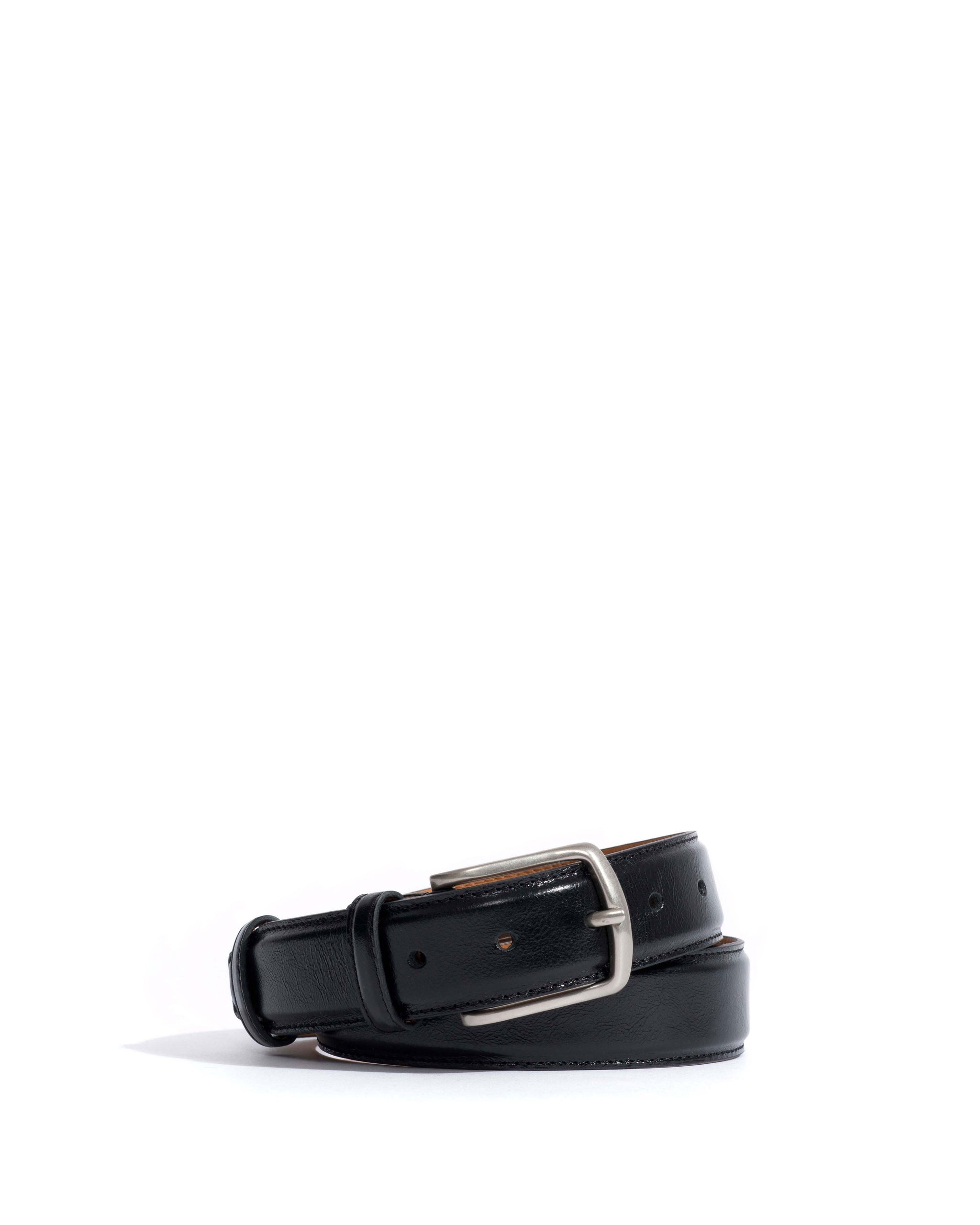 Quinn classic unisex leather belt Crinkled polished goat & metal Black & silver buckle - Anonymous Copenhagen Belts