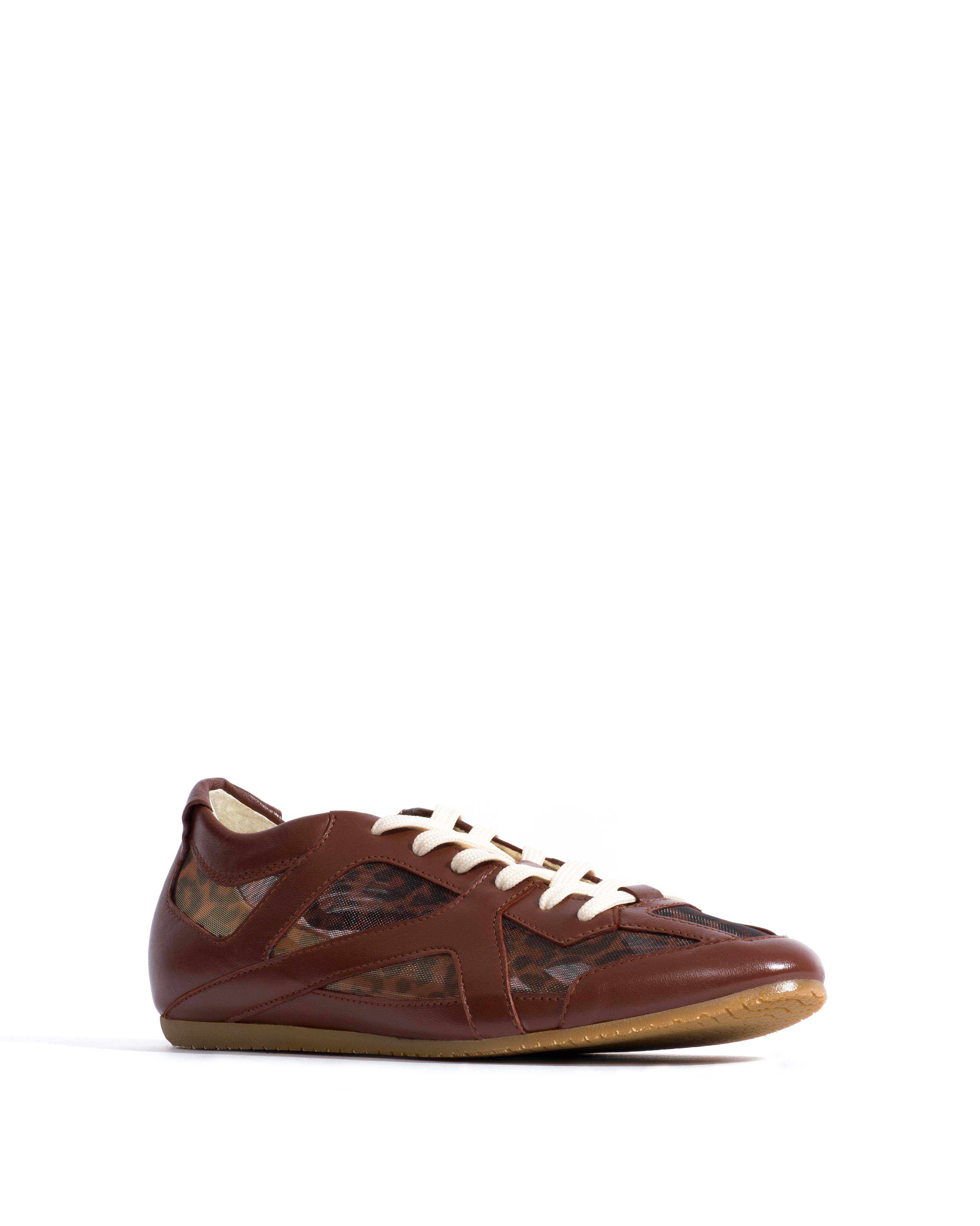 Sneakerina Shiny lamb & mesh Chocolate & leopard