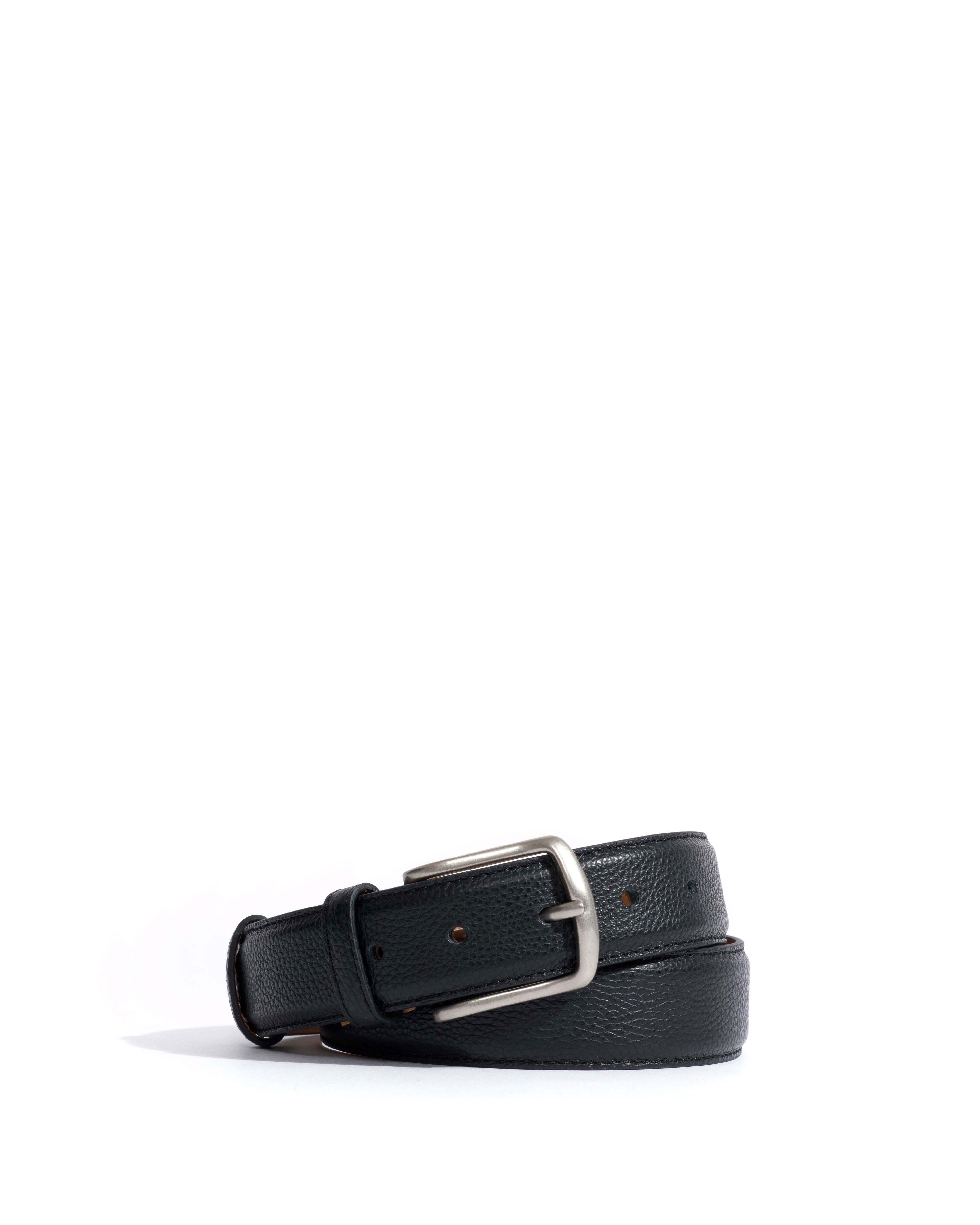 Quinn classic unisex leather belt Pebbled soft calf & metal Black & silver buckle
