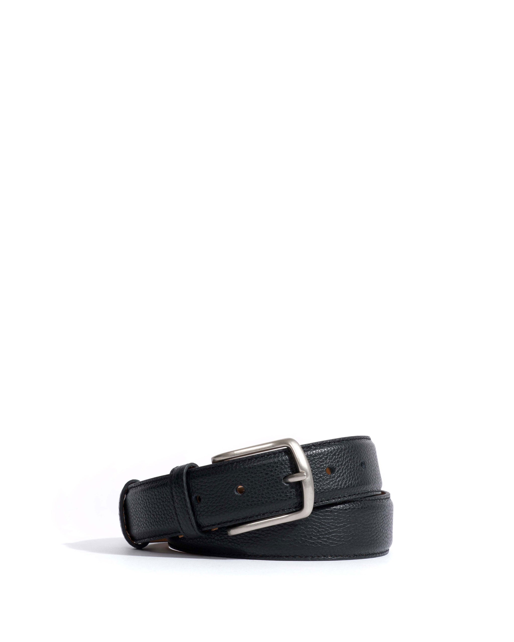 Quinn classic unisex leather belt Pebbled soft calf & metal Black & silver buckle - Anonymous Copenhagen Belts