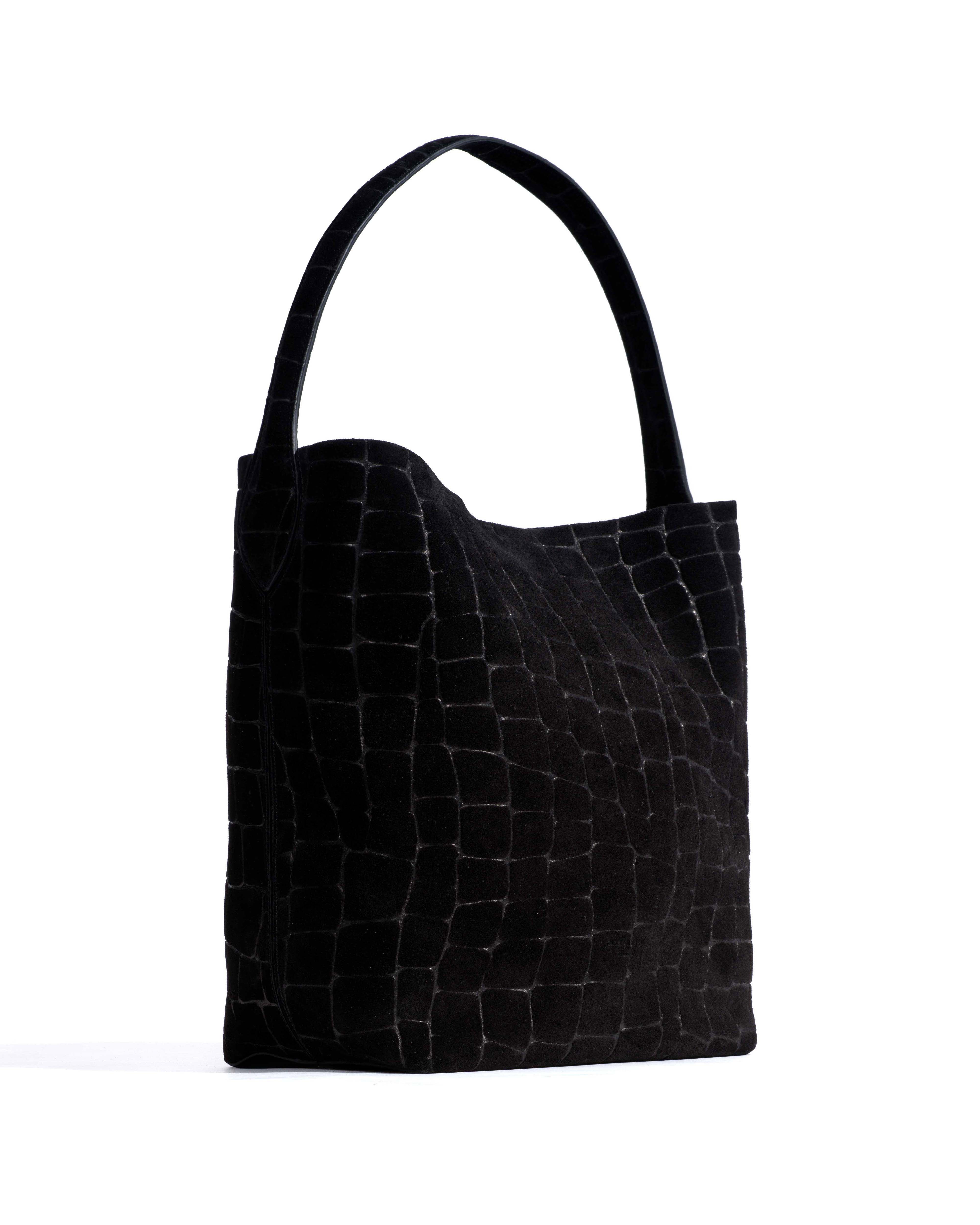 Versa everyday bag Croco calf suede Black