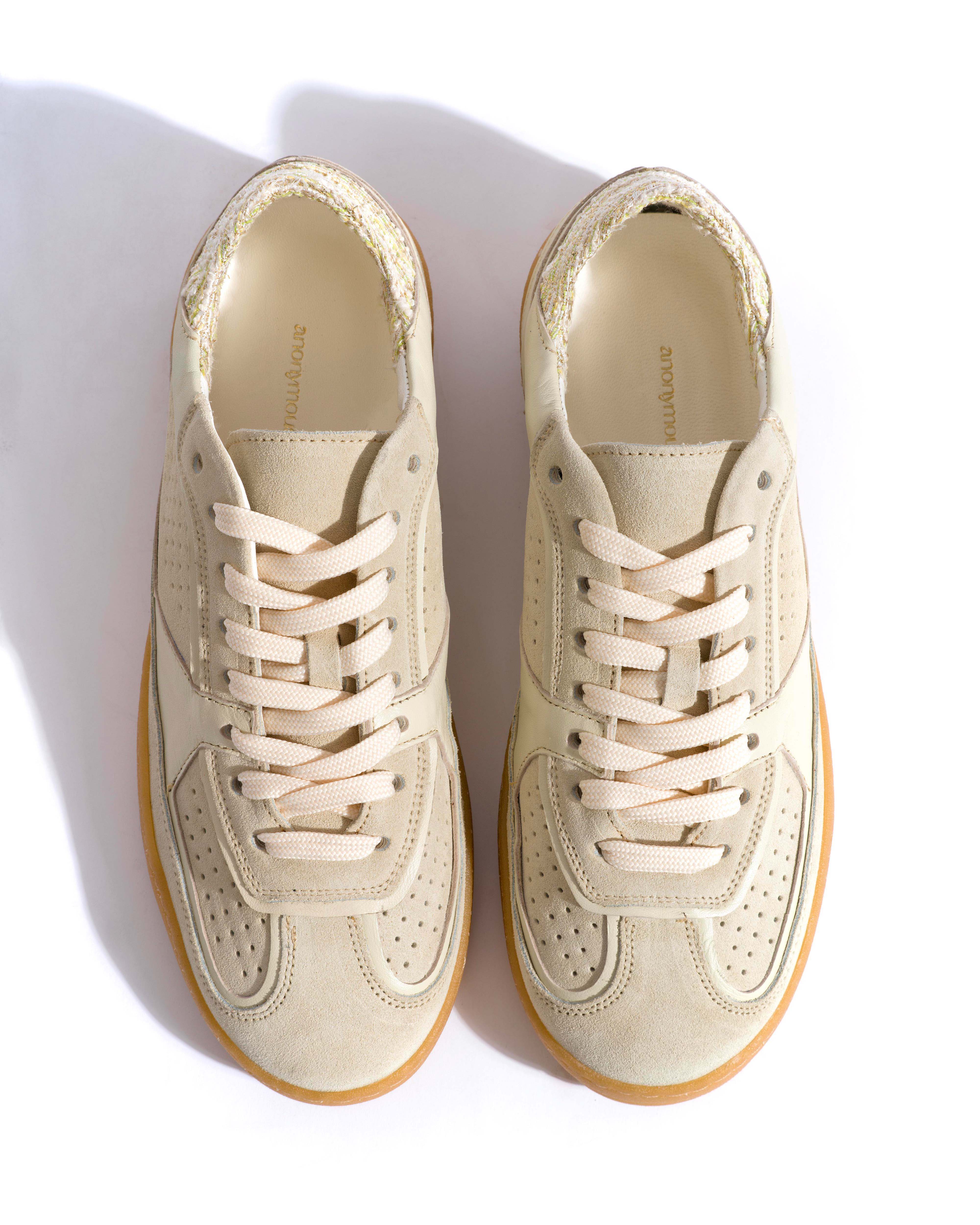 Dabbie Calf suede & sleek leather & boucle Antique white & white sand & pineapple ice