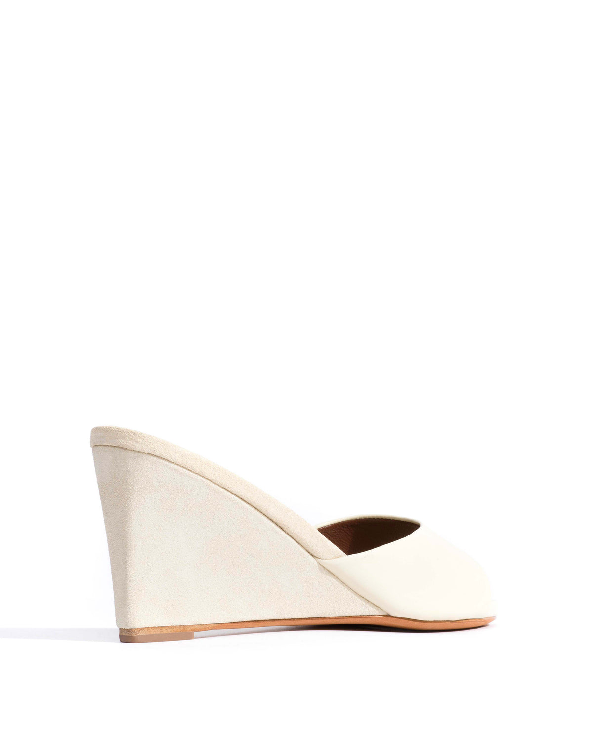 Gwen 75 wedge Shiny lamb & suede leather White sand & antique white