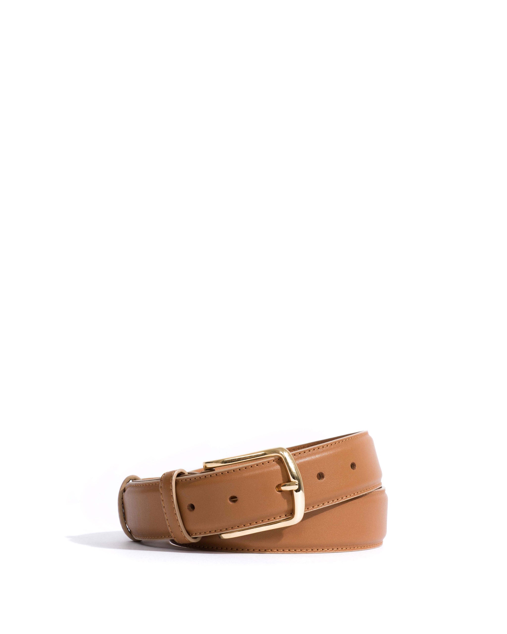 Quinn classic unisex leather belt Soft calf & metal Camel & gold buckle - Anonymous Copenhagen Belts