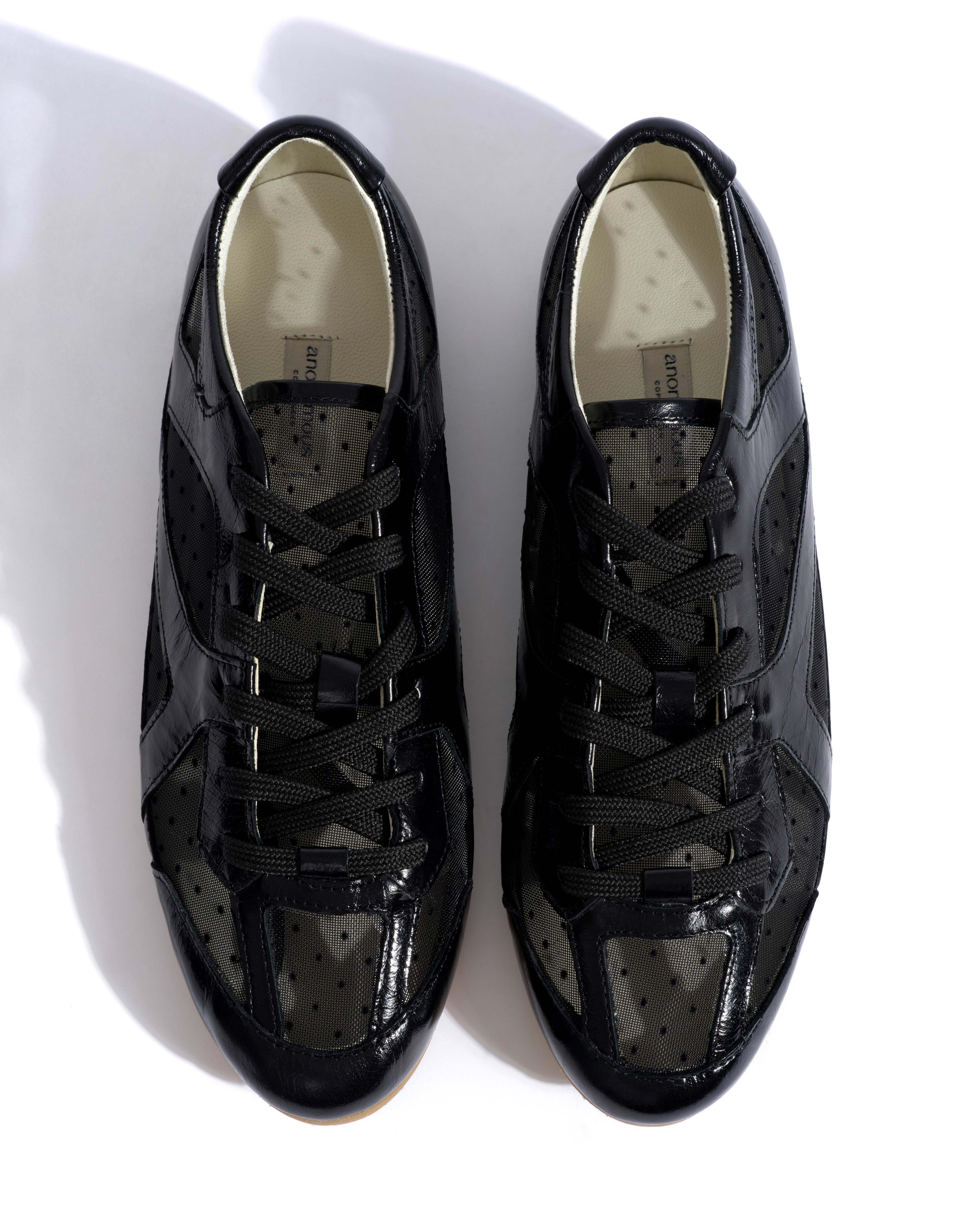 Sneakerina Crinkled polished goat & dot velvet mesh Black
