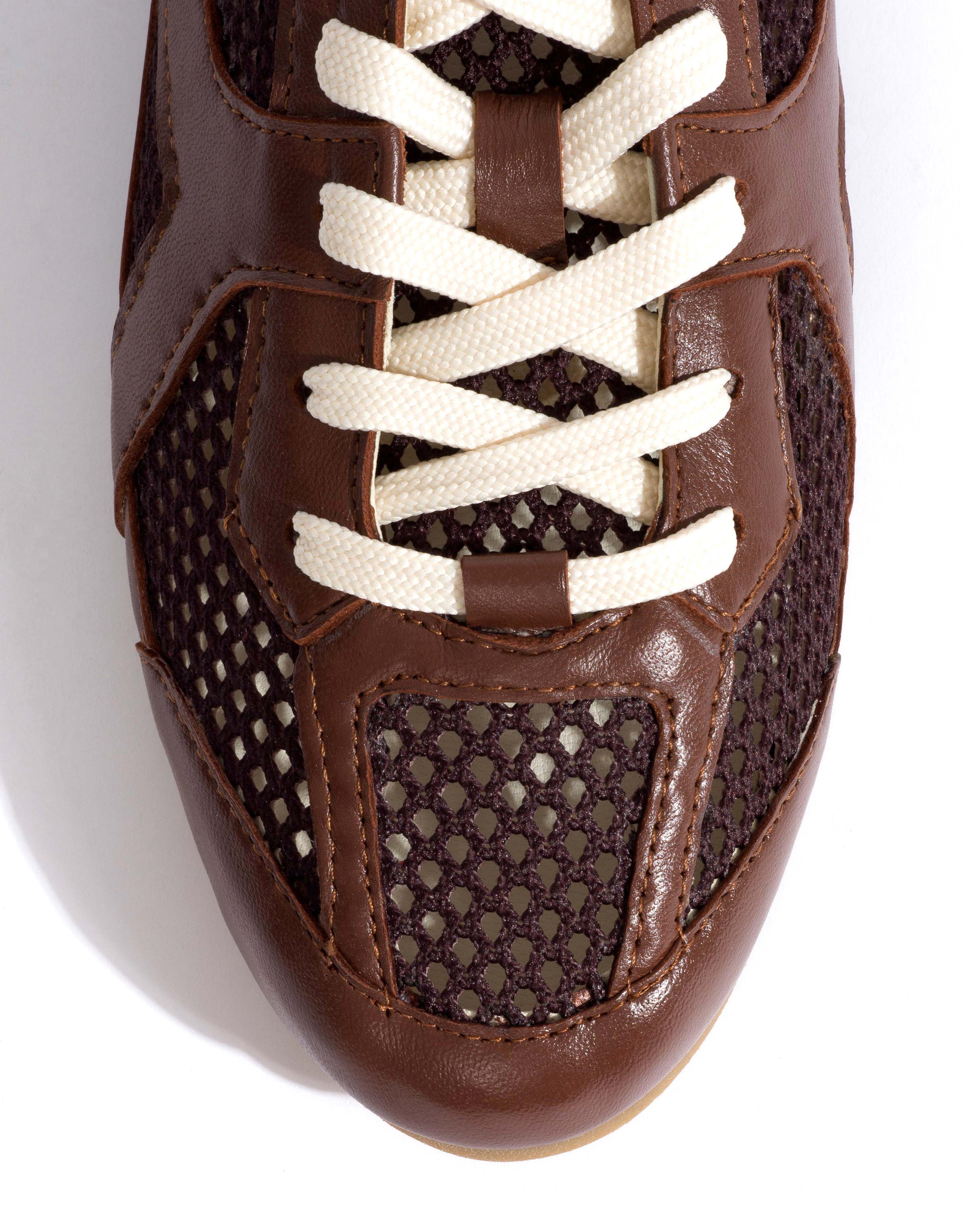 Sneakerina Shiny lamb & netted mesh Chocolate