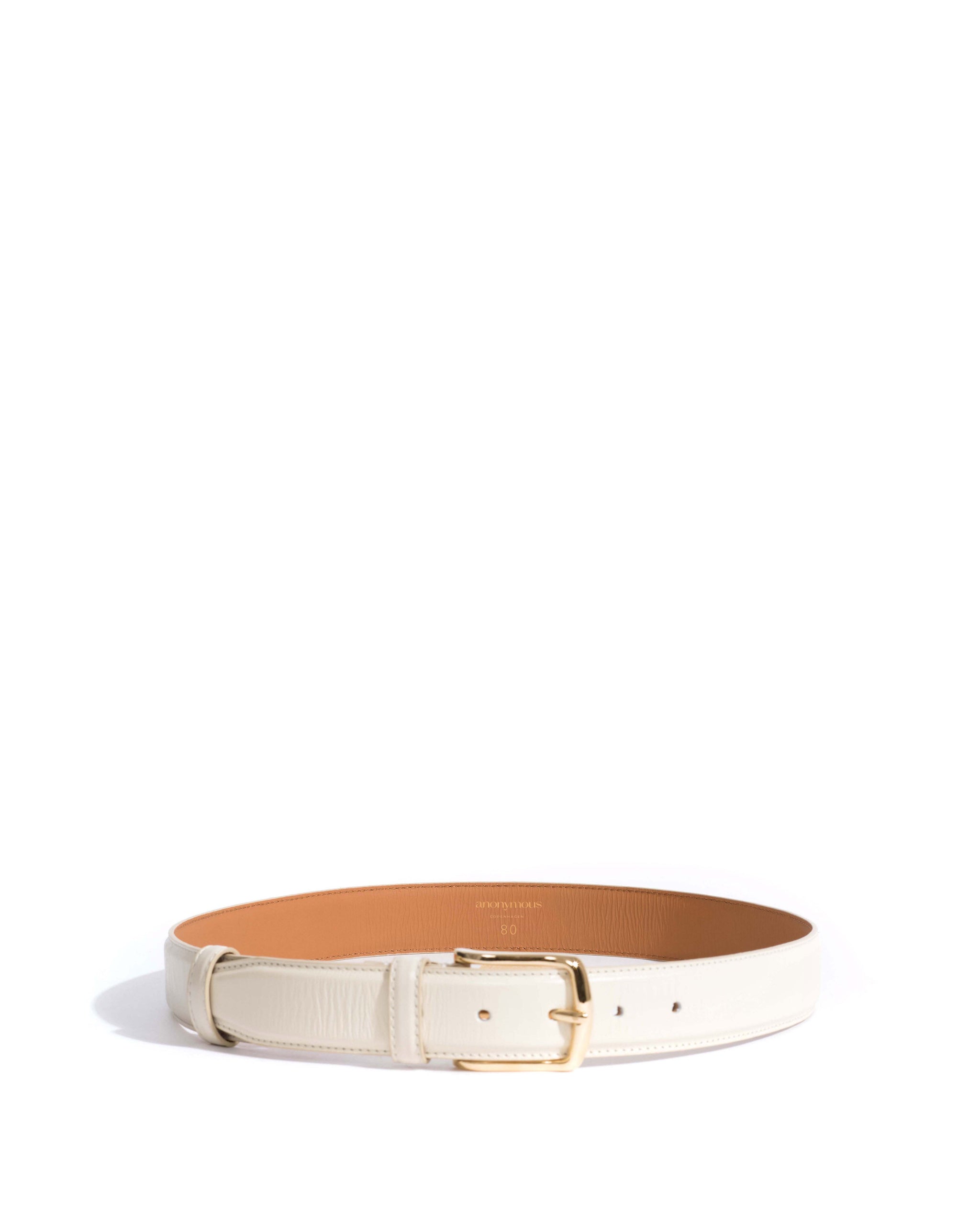 Quinn classic unisex leather belt Crinkled polished goat & metal White sand & gold buckle - Anonymous Copenhagen Belts
