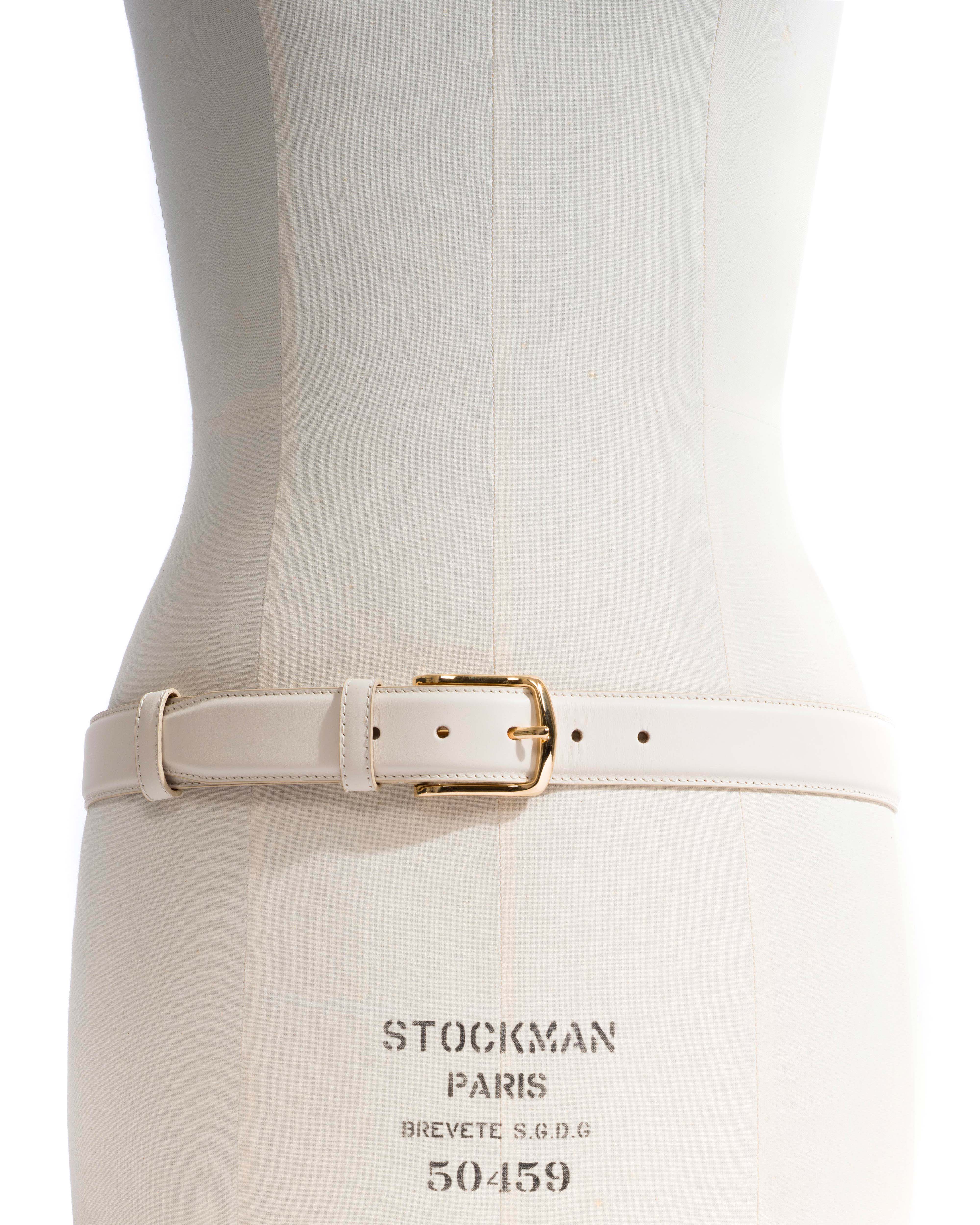 Quinn classic unisex leather belt Soft calf & metal White sand & gold buckle