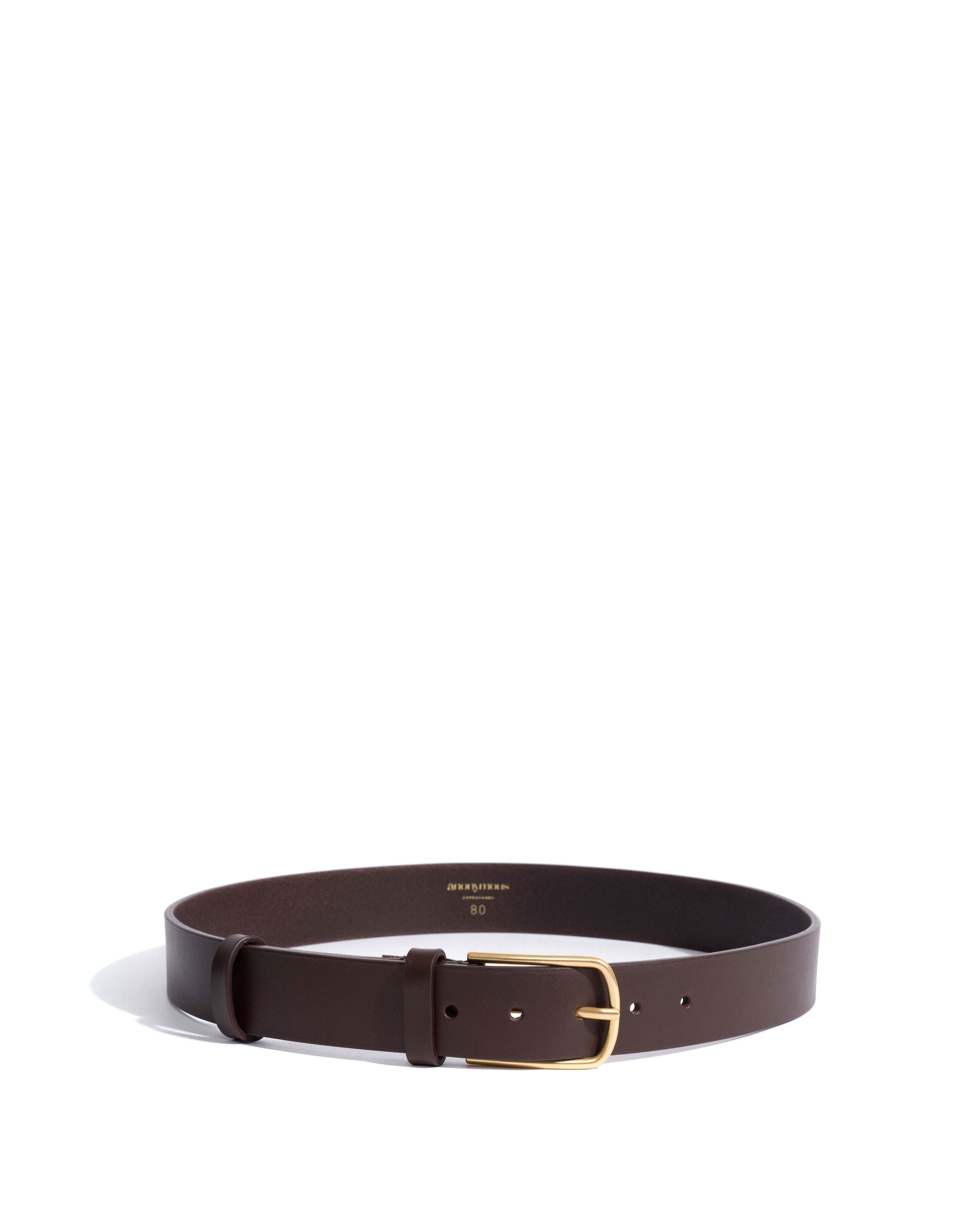 Whane simple unisex leather belt Vegetal soft calf & metal Coffee brown & gold buckle - Anonymous Copenhagen Belts