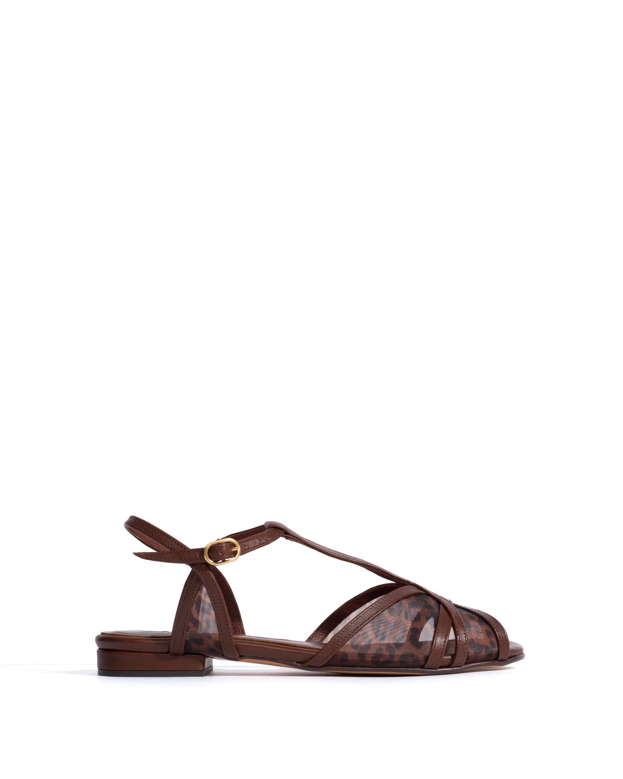 Therese 20 mesh Shiny lamb & mesh Chocolate & leopard - Anonymous Copenhagen Flat sandals