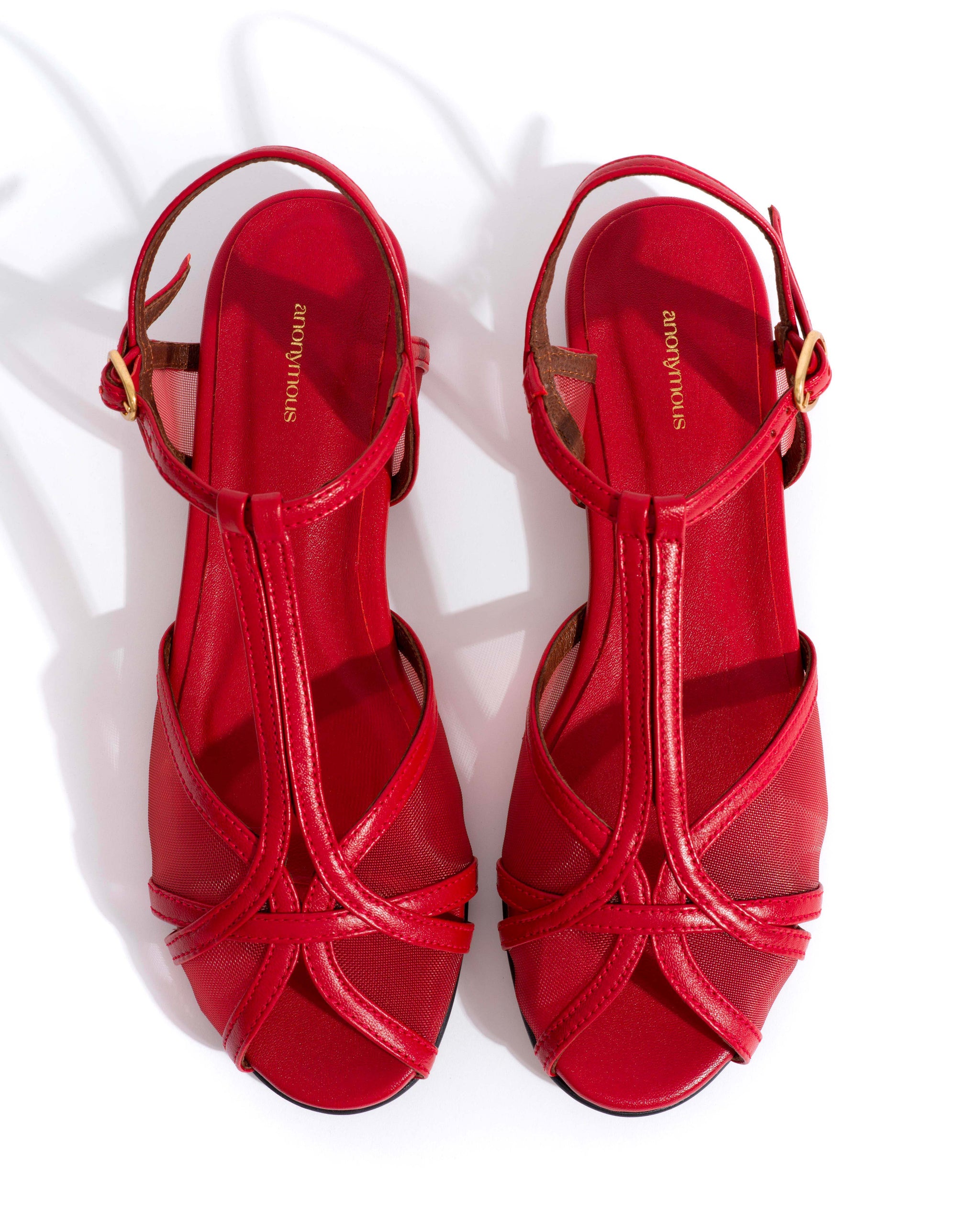Therese 20 mesh Shiny lamb & mesh Ruby red - Anonymous Copenhagen Flat sandals