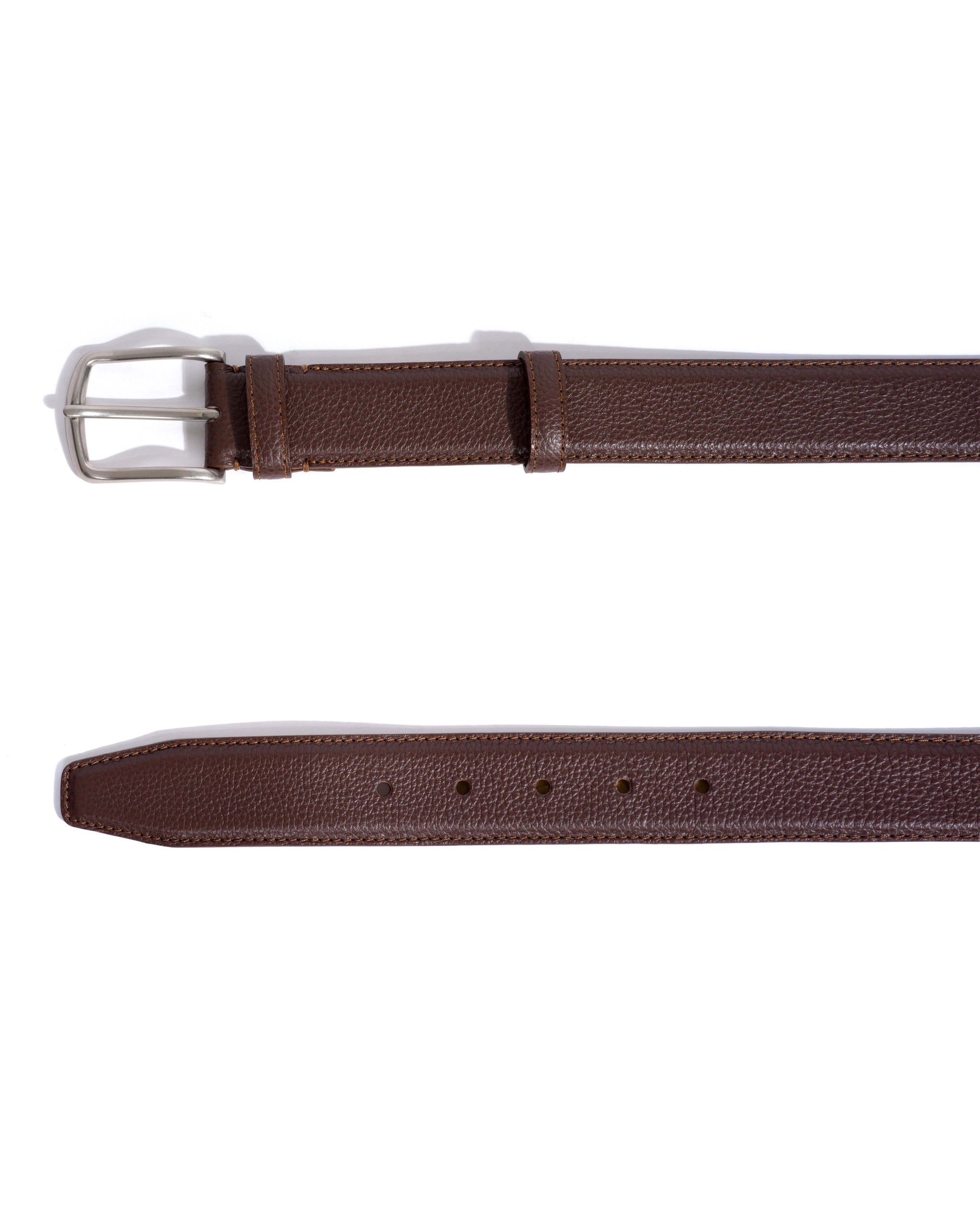 Quinn classic unisex leather belt Pebbled soft calf & metal Coffee brown & silver buckle - Anonymous Copenhagen Belts