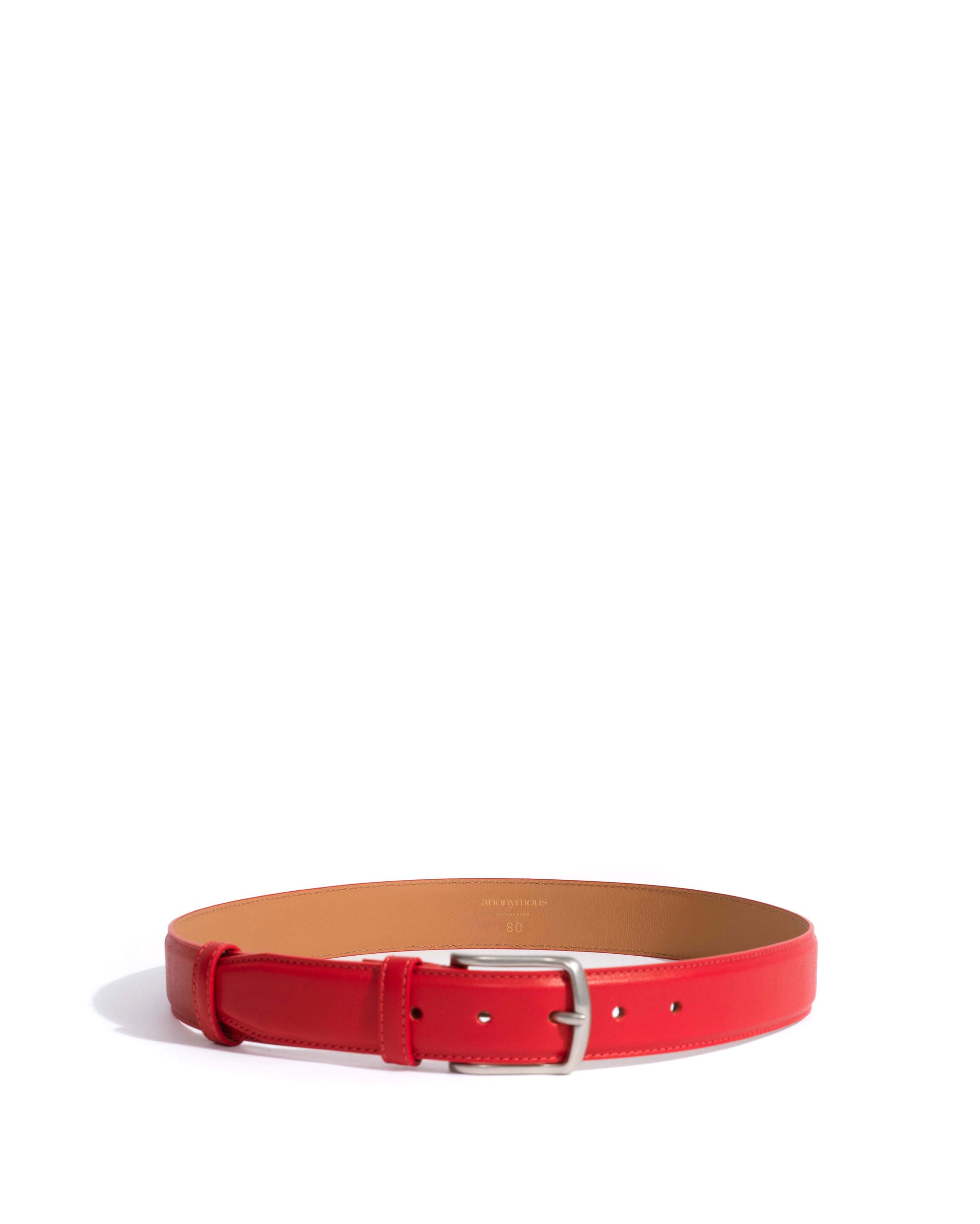 Quinn classic unisex leather belt Soft calf & metal Ruby red & silver buckle - Anonymous Copenhagen Belts