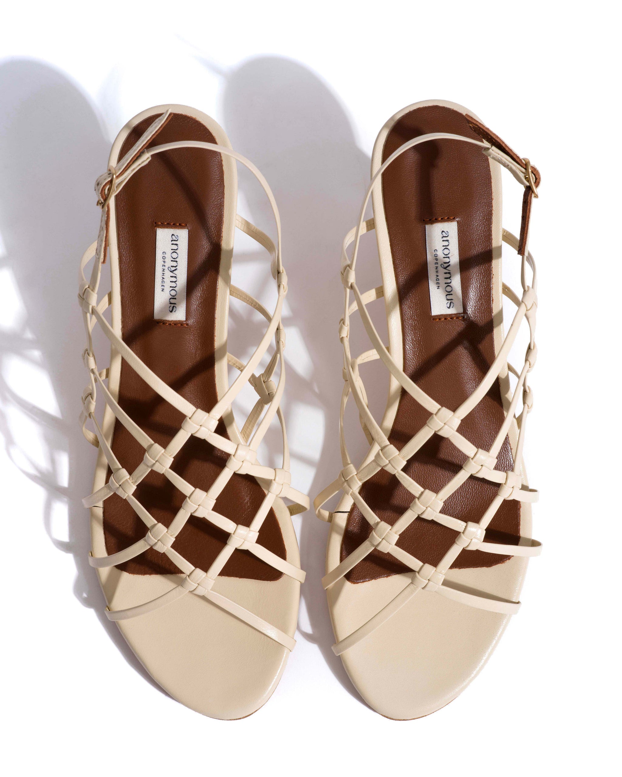 Conie 55 hand-braided Hand-braided leather White sand - Anonymous Copenhagen Heels