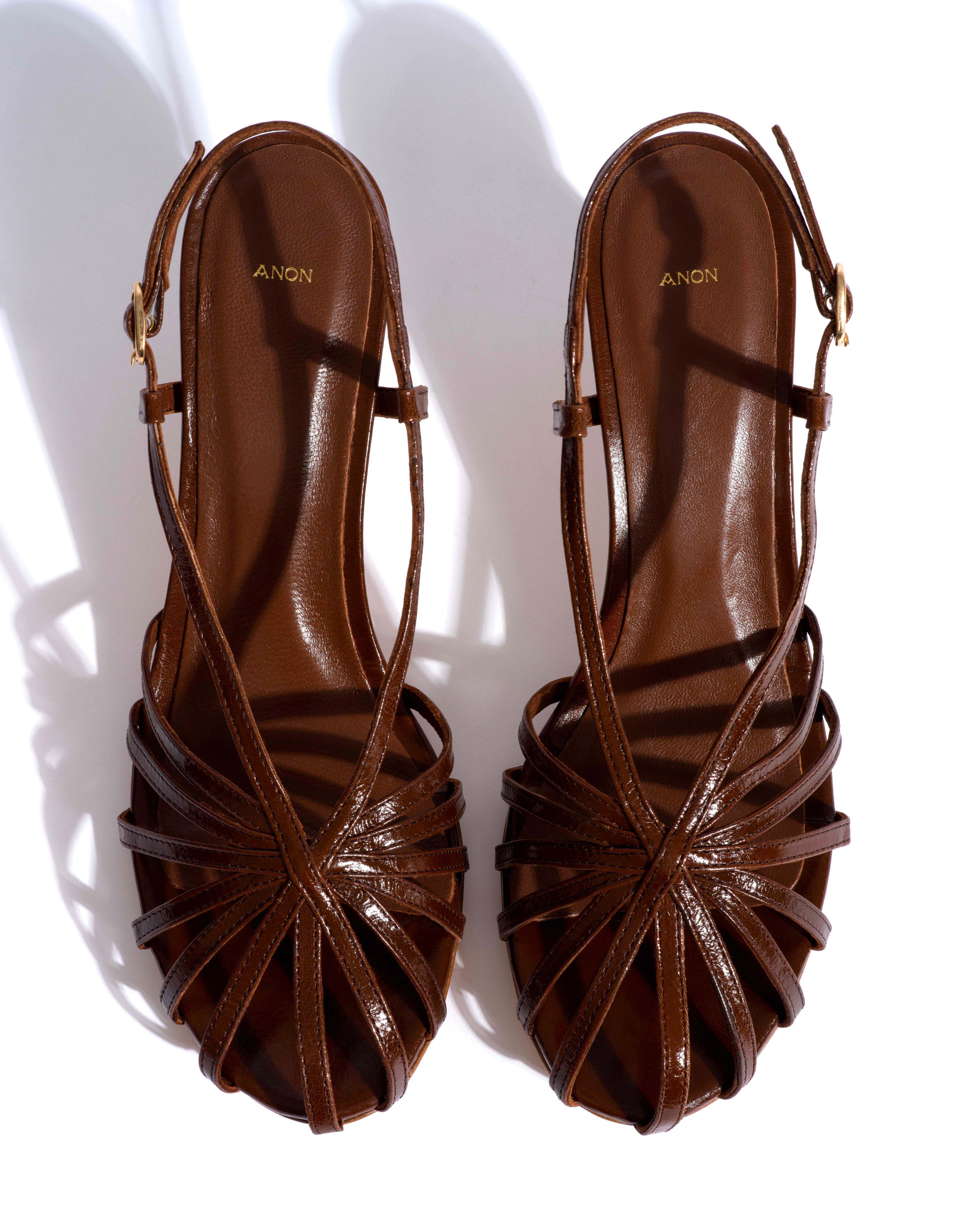 Candace 55 Crinkled polished goat Caramel brown