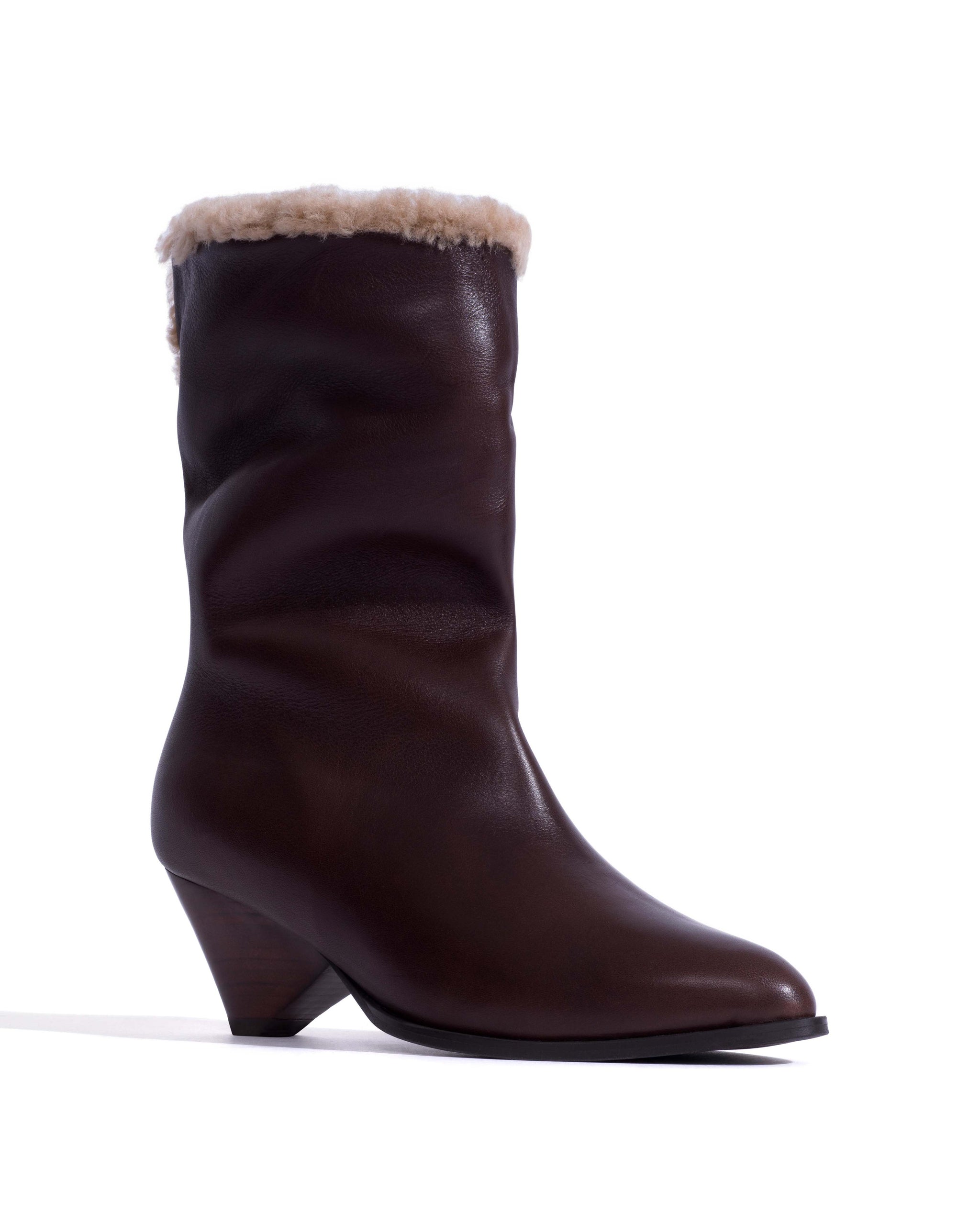 Vully 50 triangle lamb shearling Vegetal soft calf Coffee brown