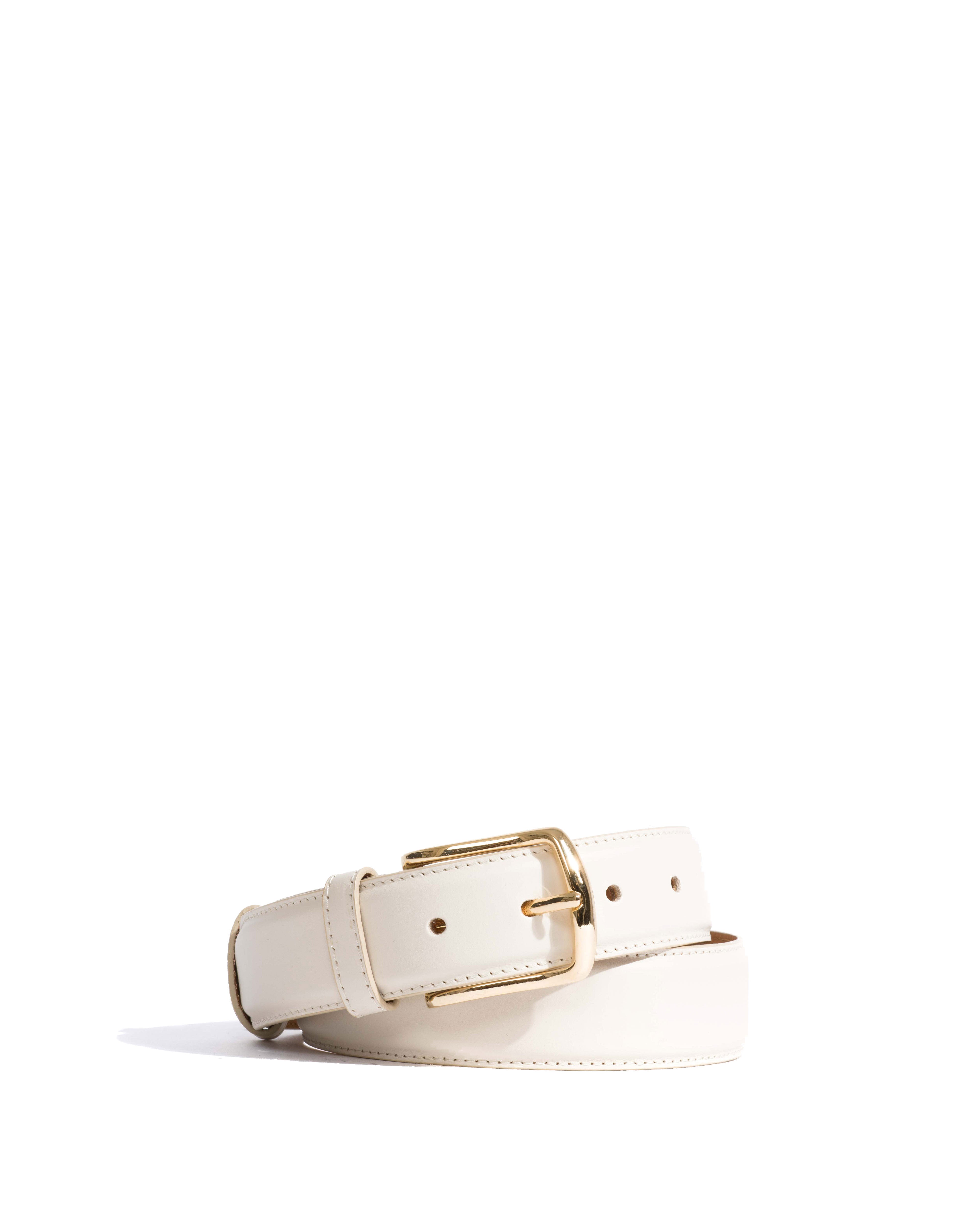 Quinn classic unisex leather belt Soft calf & metal White sand & gold buckle