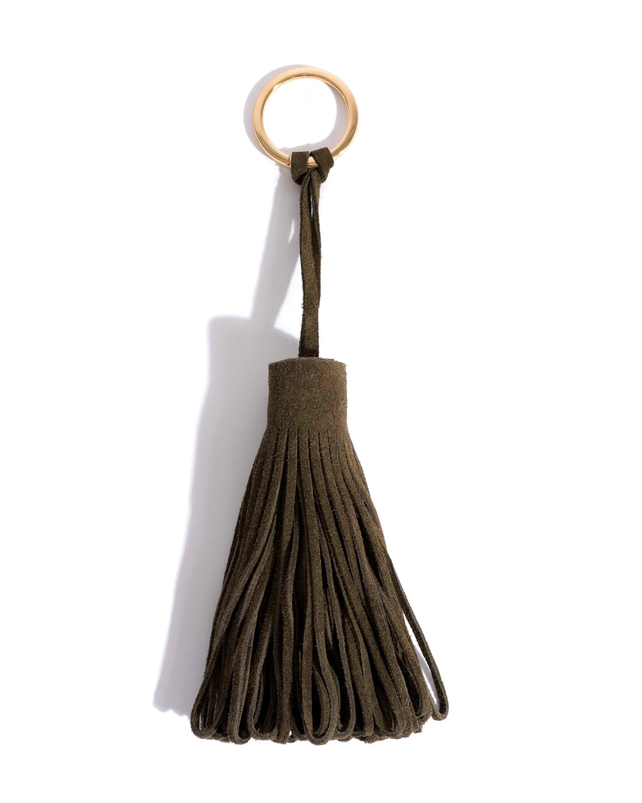 Katty fringe keyring Calf suede Moss green - Anonymous Copenhagen Small Leather Goods