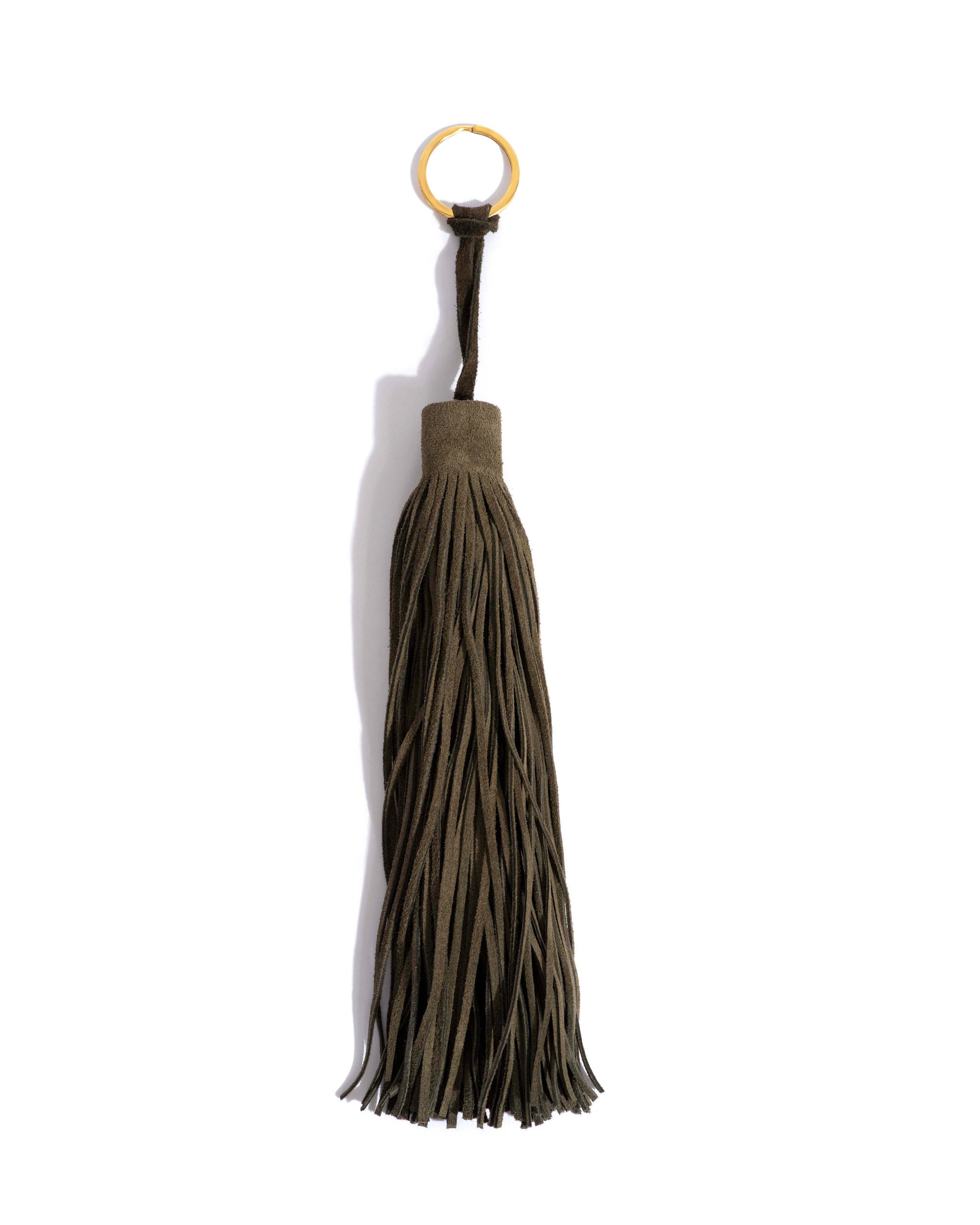 Langley fringe keyring Calf suede Moss green - Anonymous Copenhagen Small Leather Goods