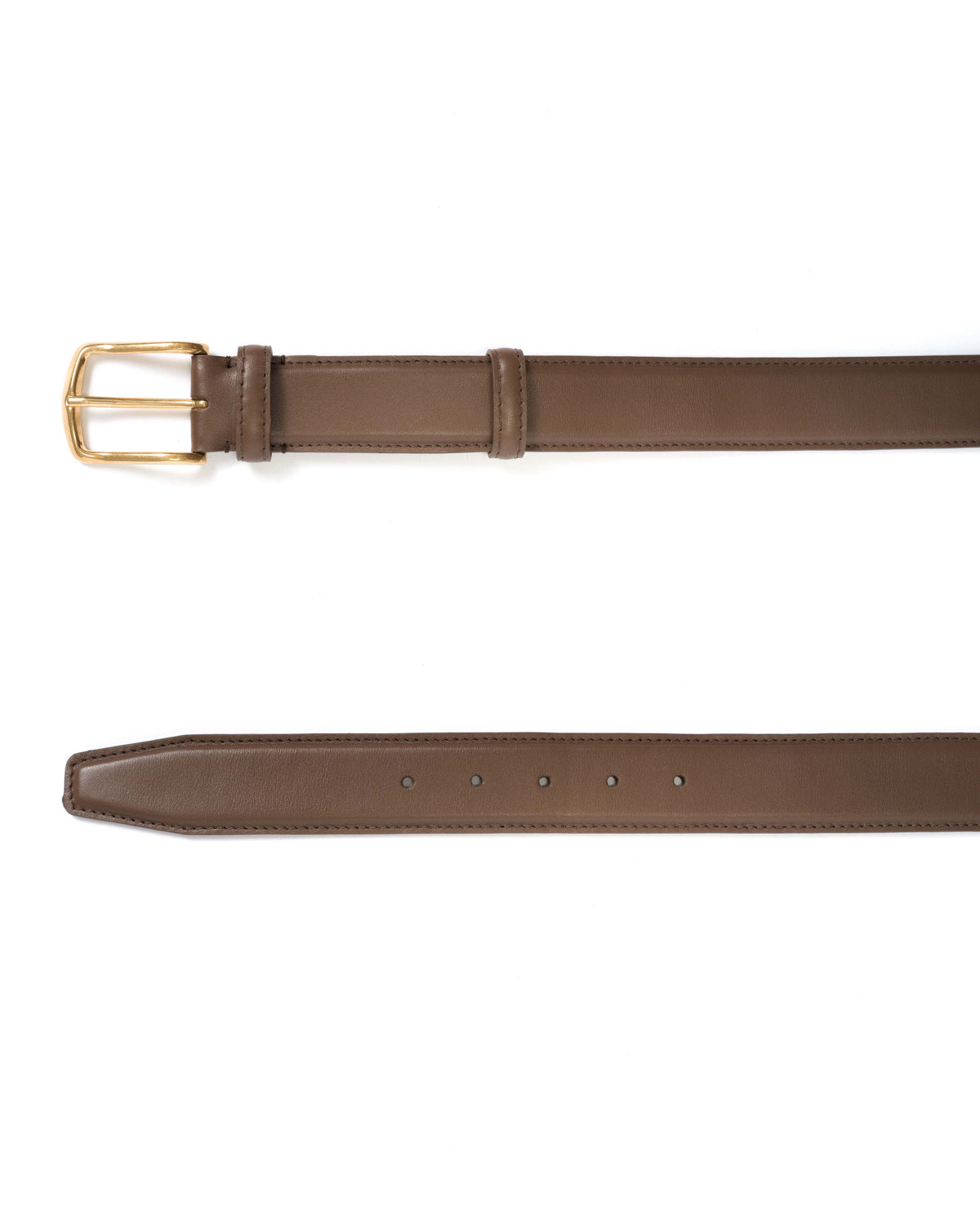 Quinn classic unisex leather belt Soft calf & metal Dark taupe & gold buckle