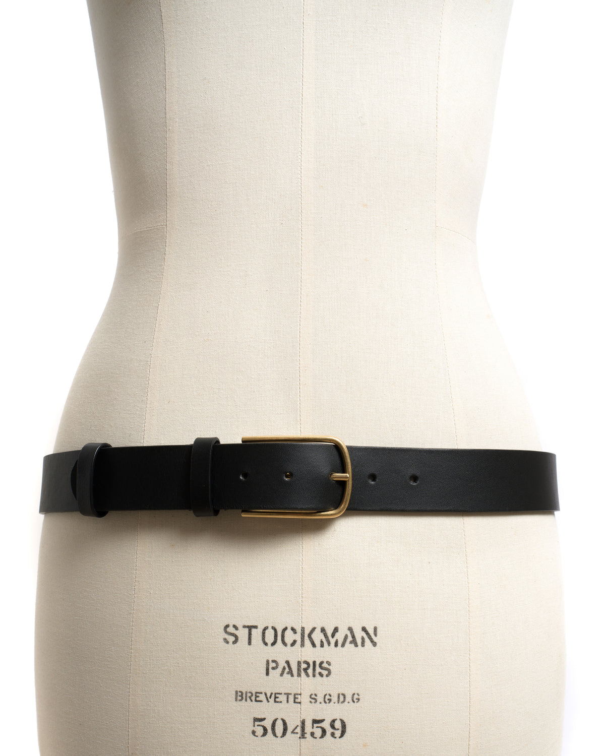 Whane simple unisex leather belt Vegetable tanned calf & metal Black & gold buckle