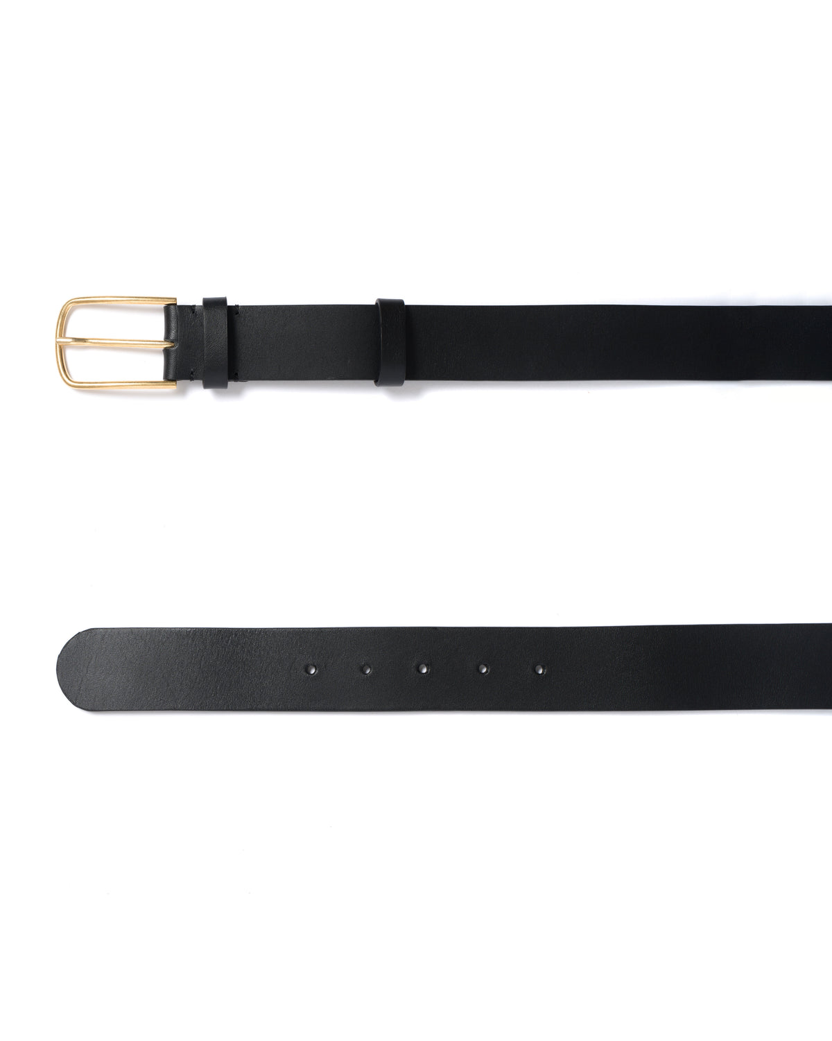 Whane simple unisex leather belt Vegetable tanned calf & metal Black & gold buckle