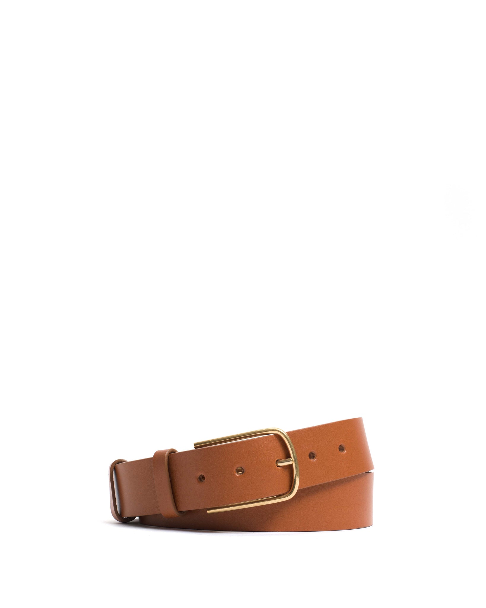 Whane simple unisex leather belt Vegetable tanned calf Caramel & gold buckle - Anonymous Copenhagen