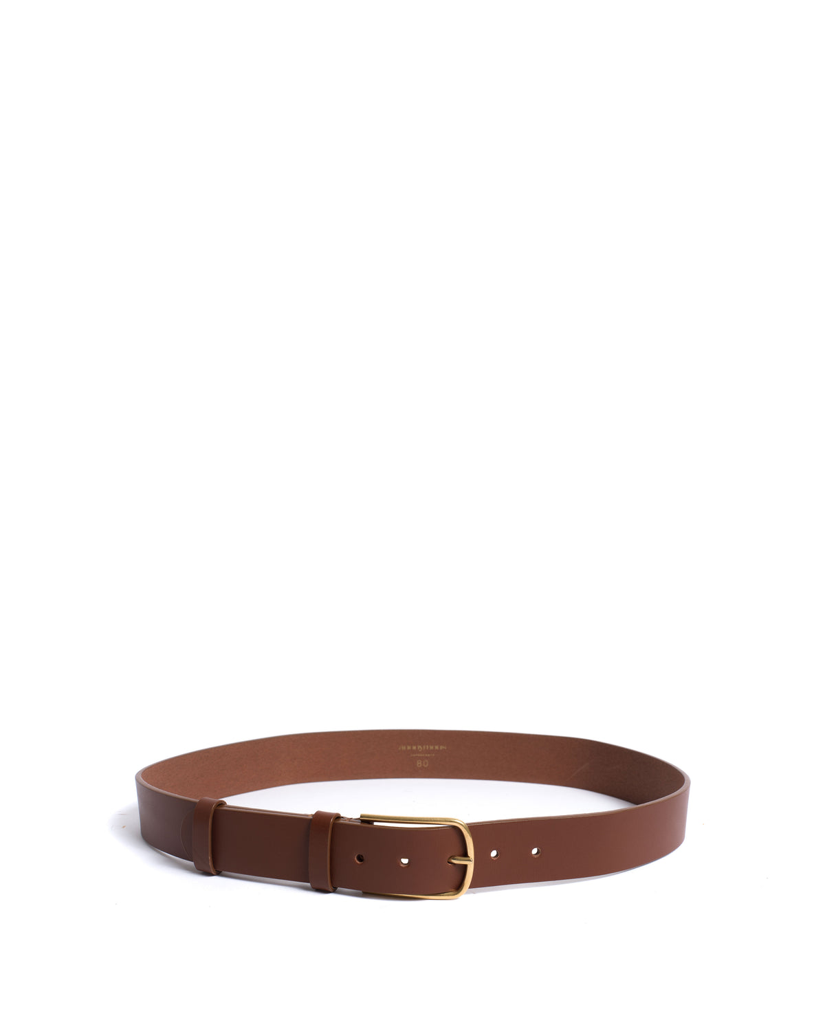 Whane simple unisex leather belt Vegetable tanned calf & metal Chestnut & gold buckle