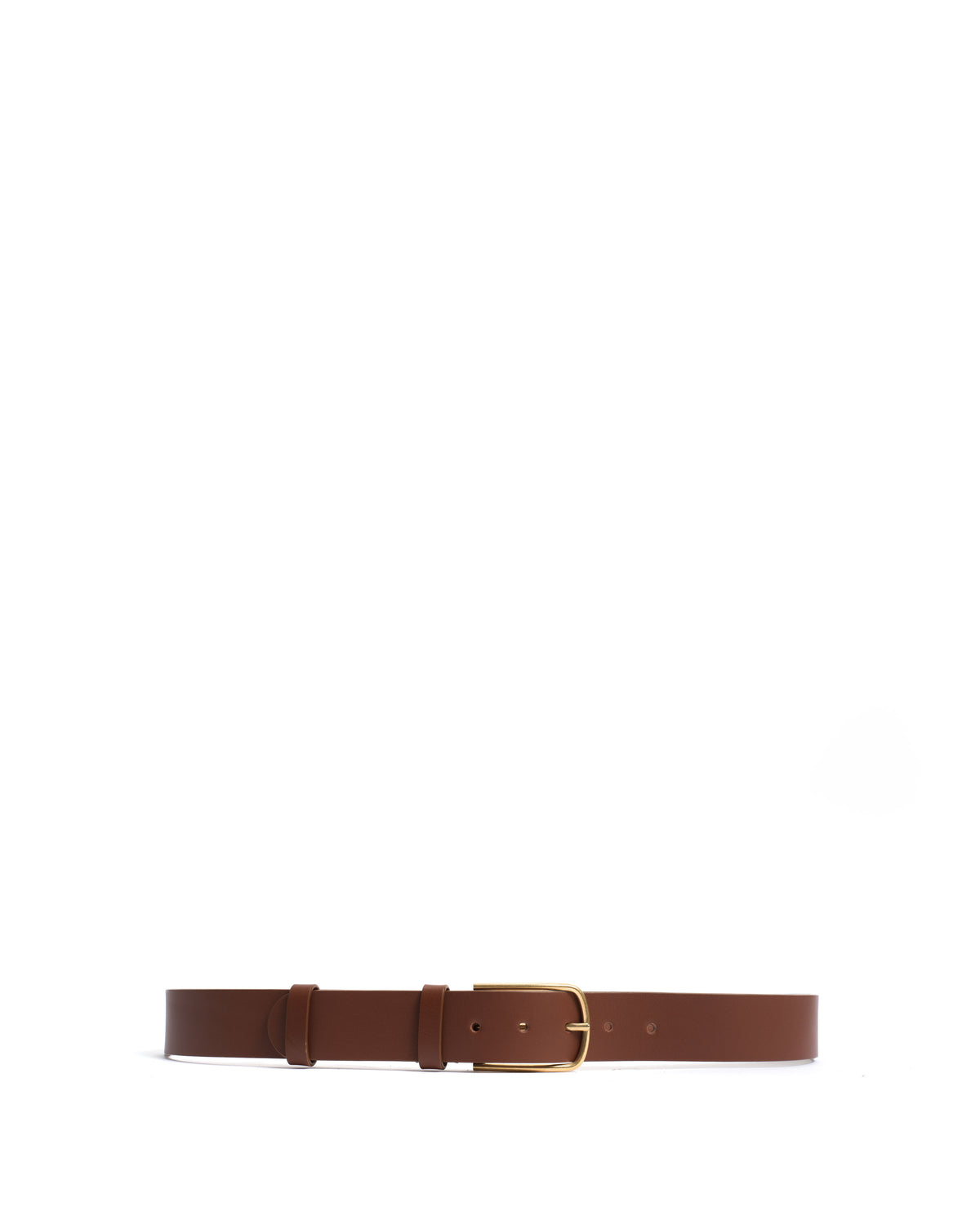 Whane simple unisex leather belt Vegetable tanned calf & metal Chestnut & gold buckle